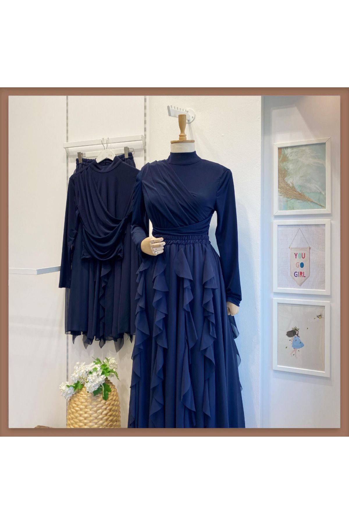 Faya Boutique Lacivert Haryen Şifon Etekli Takım