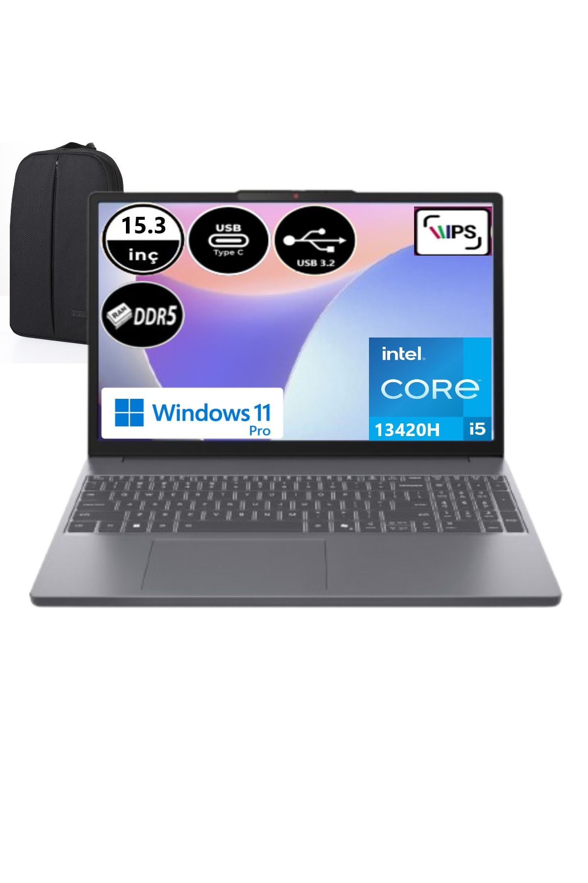 LENOVO Slim 3 Intel Core i5 13420H 8 GB RAM 1 TB SSD Win11 Pro 15.3" WUXGA 83K1004ETR8 + EP Çanta