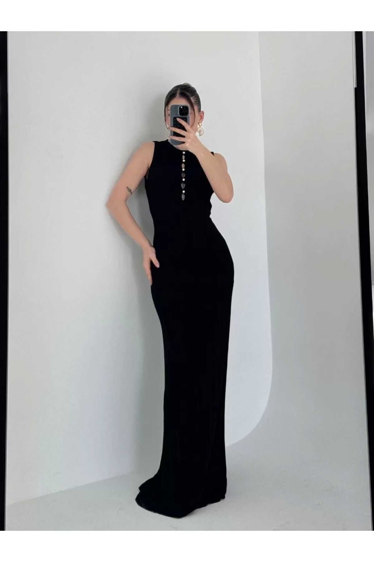 MODA CS Kalın Fitilli Uzun Triko Elbise - Siyah