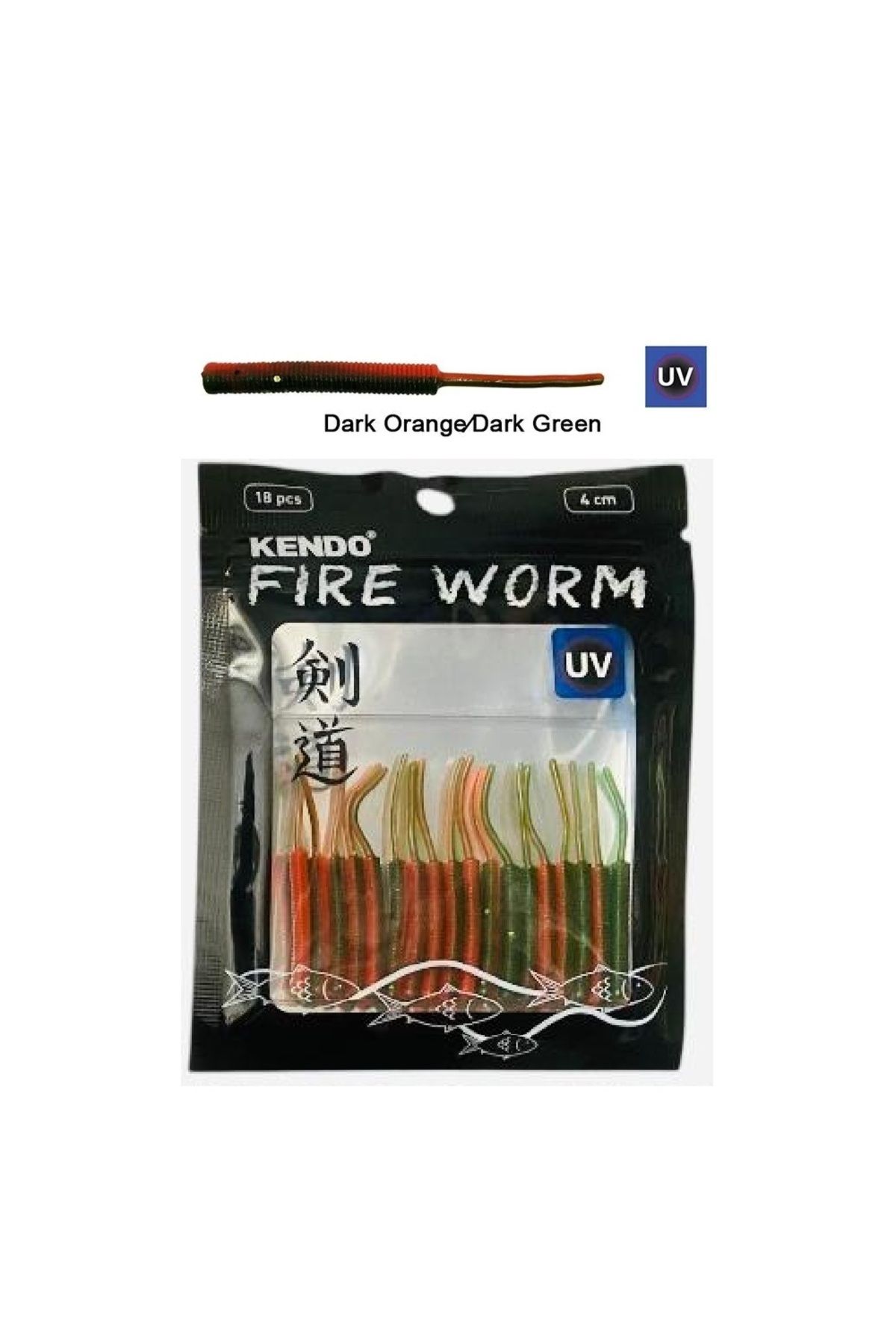 Kendo Fire Worm 5cm 18Adet Lrf Silikonu Yapay Yem Dark Orange/Dark Green