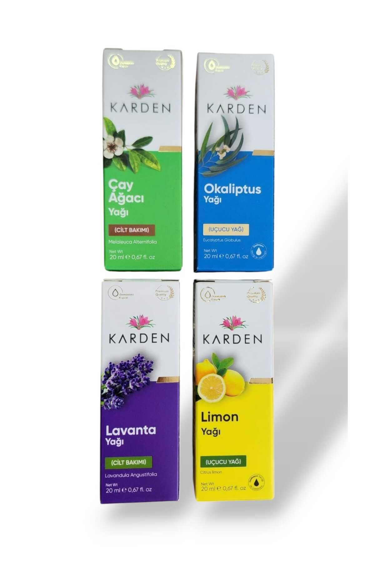 Karden Yağ Seti 4'lü (Lavanta Yağı 20ML, Okaliptus Yağı 20ML ,limon Yağı 20 Ml, Çay Ağacı Yağı 20ml)