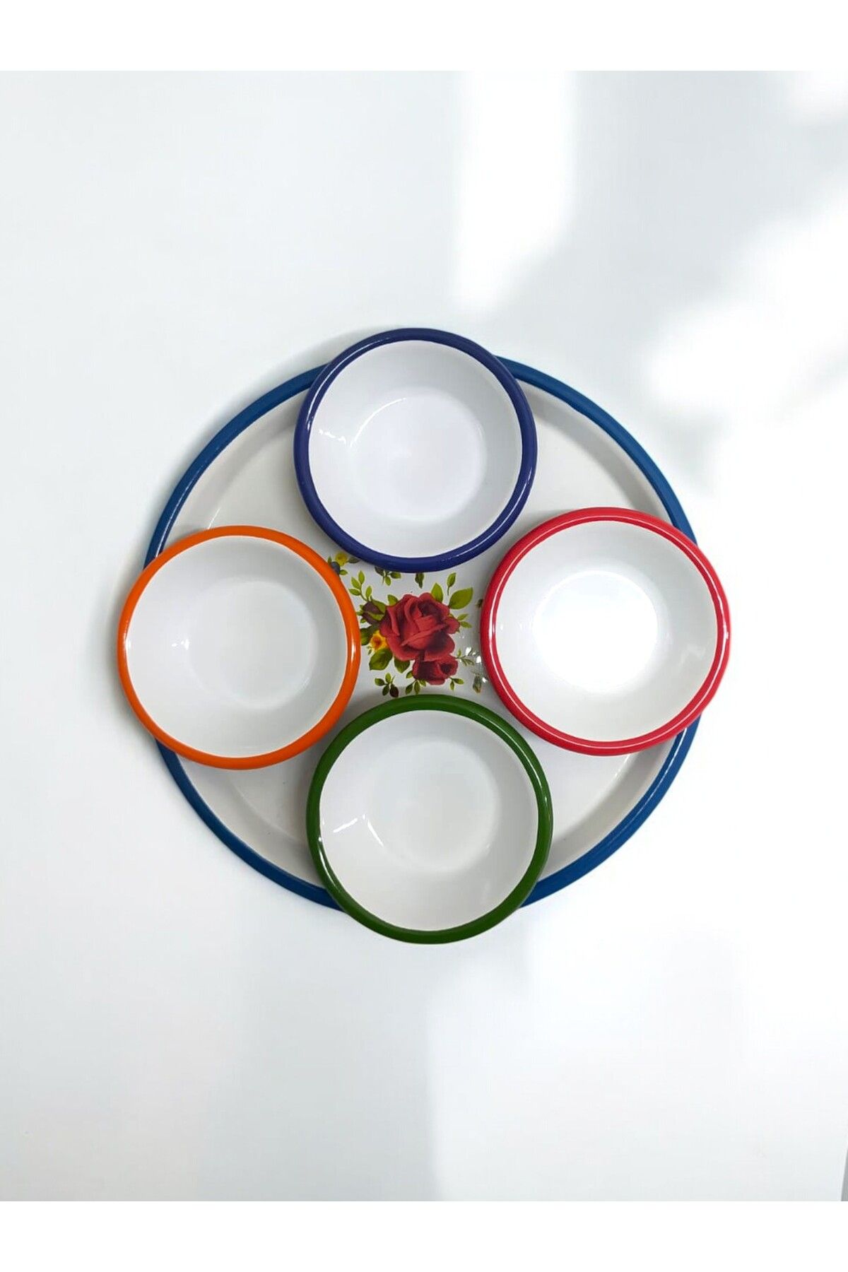 EMAYE TEZGAHI Emaye Mini Kahvaltı Seti, 5 Parça Kahvaltı Seti, Lüks Kahvaltı Seti , 4 Reçellik 1 Servis Tabağı
