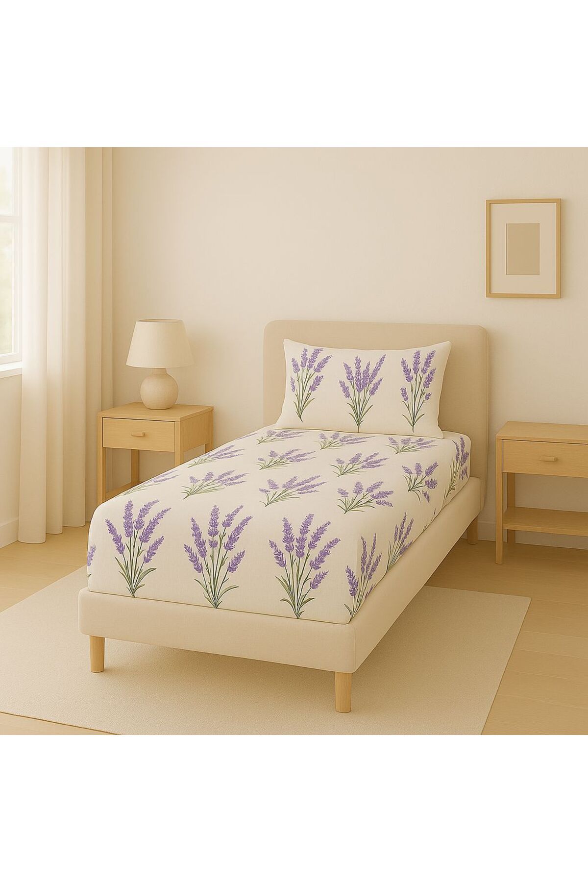 SdfHome LAVANTA MODEL TEK KİŞİLİK LASTİKLİ ÇARŞAF +1 ADET YASTIK KILIFI