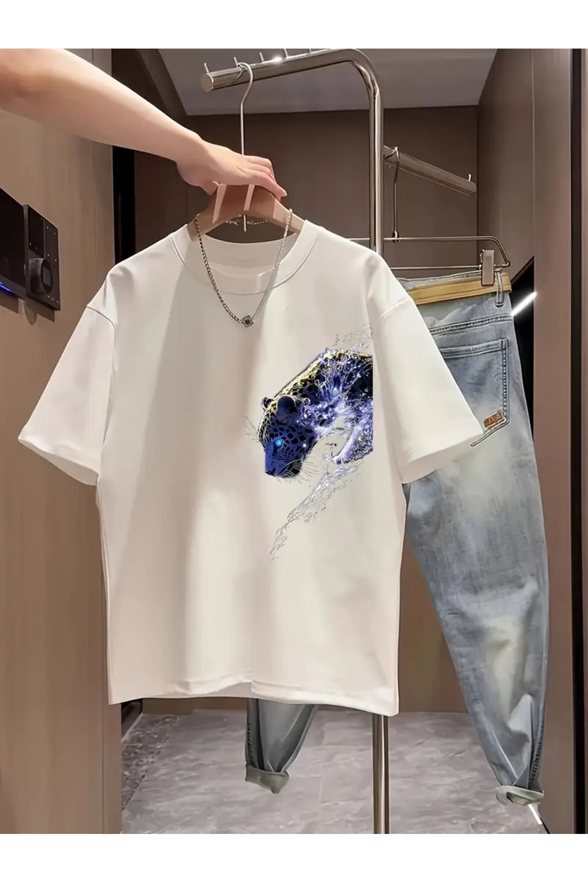 LAND MODA Erkekler için %100 pamuklu rahat yuvarlak yaka tişört, trendy yaz baskılı grafik tişört,