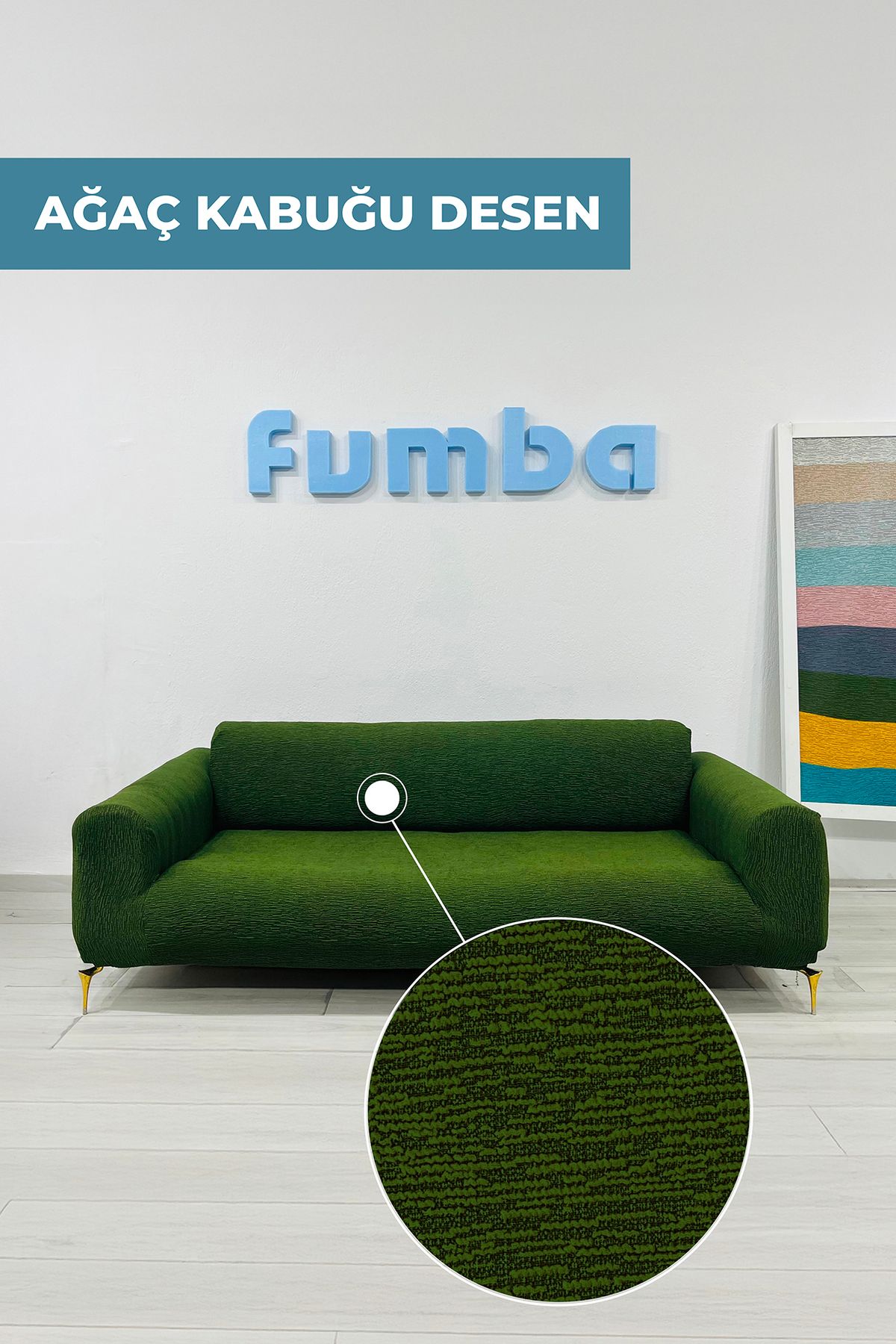 FUMBA HOME Üçlü Koltuk Jakarlı Lastikli Kanepe Örtüsü Lastikli Koltuk Örtüsü Chester Koltuk Kılıfı YEŞİL