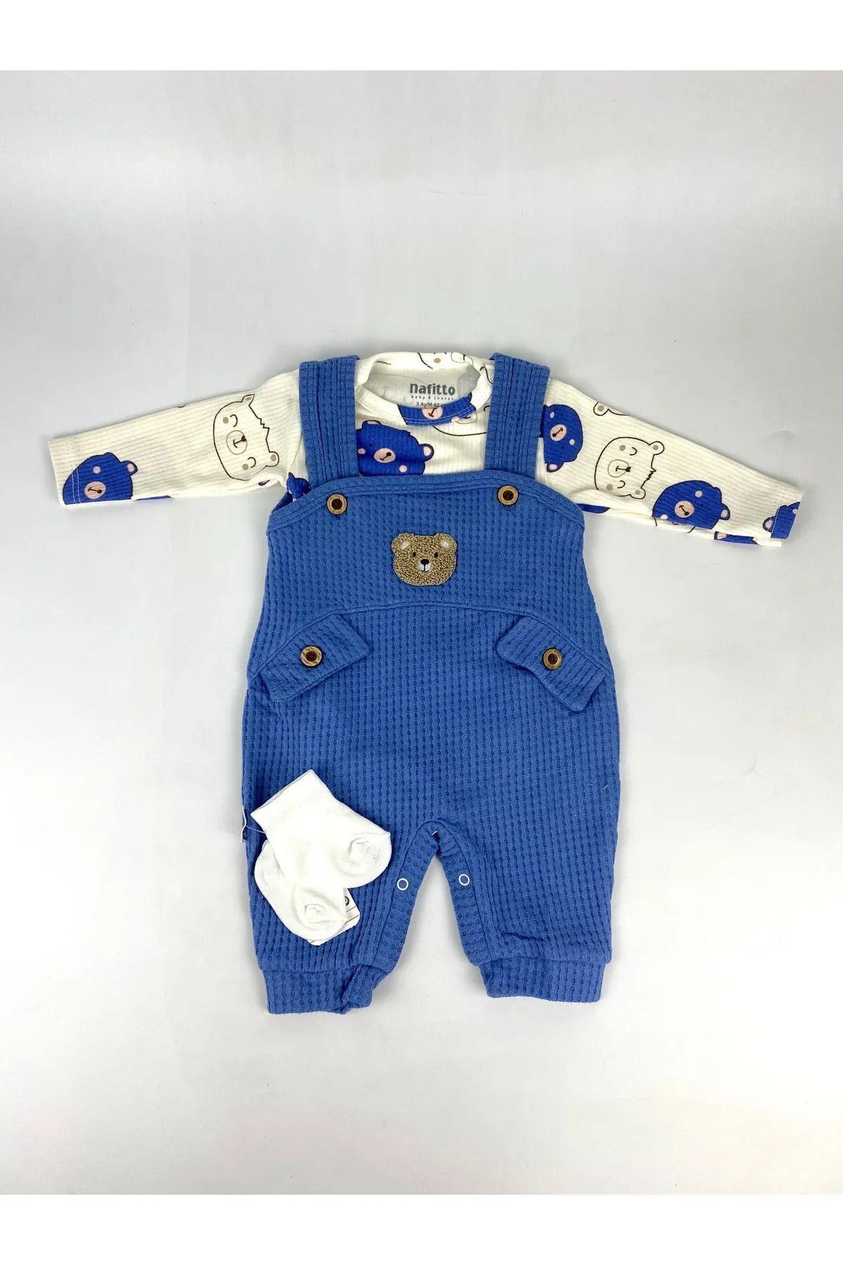 yuga kids Ayı Baskı Desenli Bebek Tulum Takım