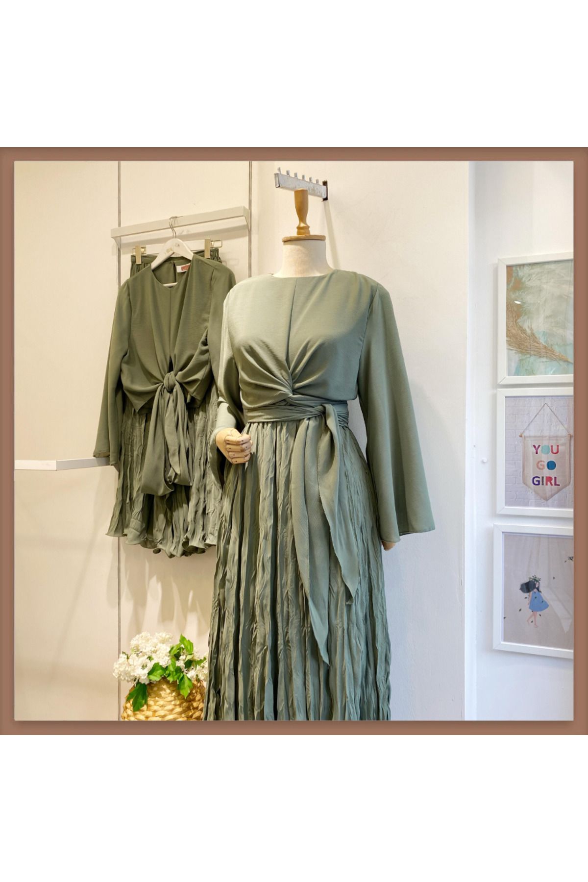 Faya Boutique Çağla Yeşili Şifon Cote Takım