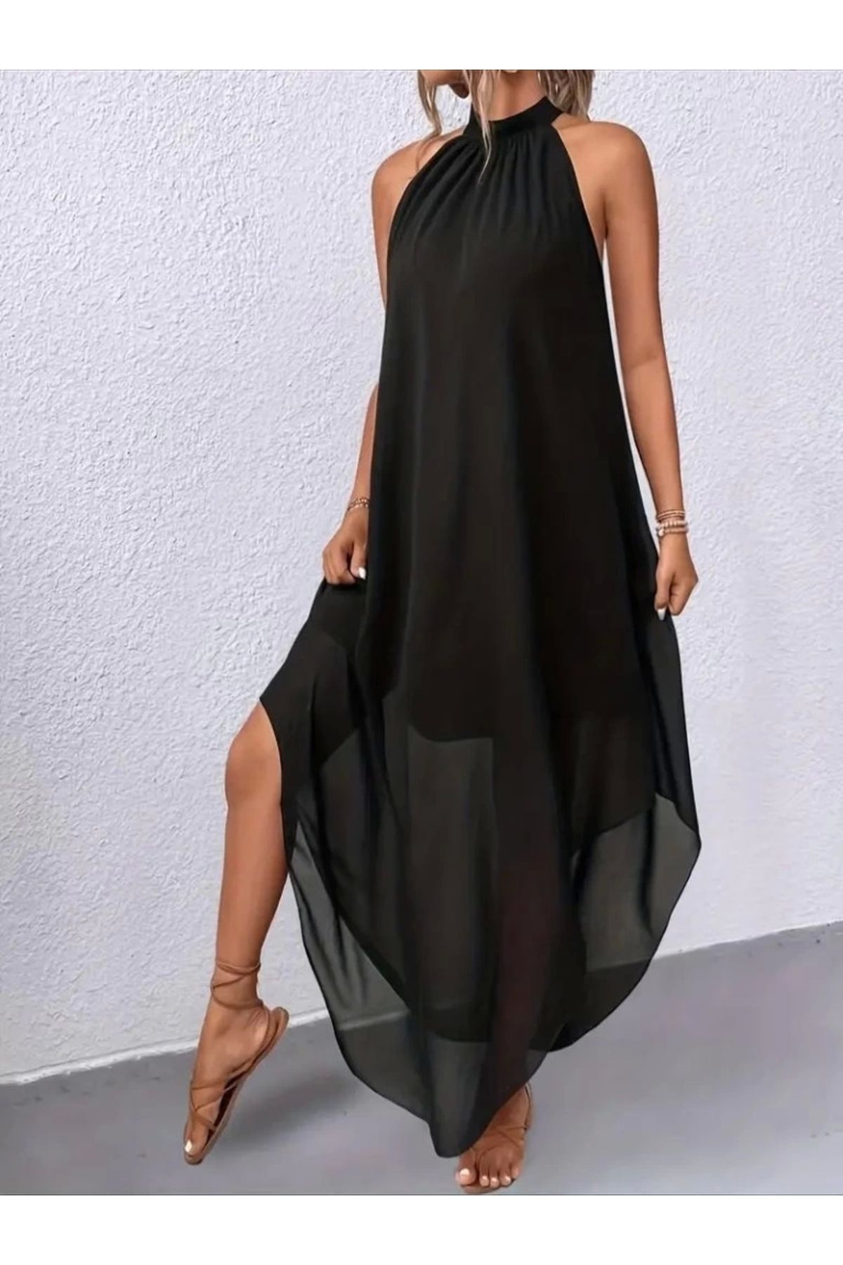 Butik Kadın Omuzlardan Açık Daire Yakalı Astarlı şifon Elbise
