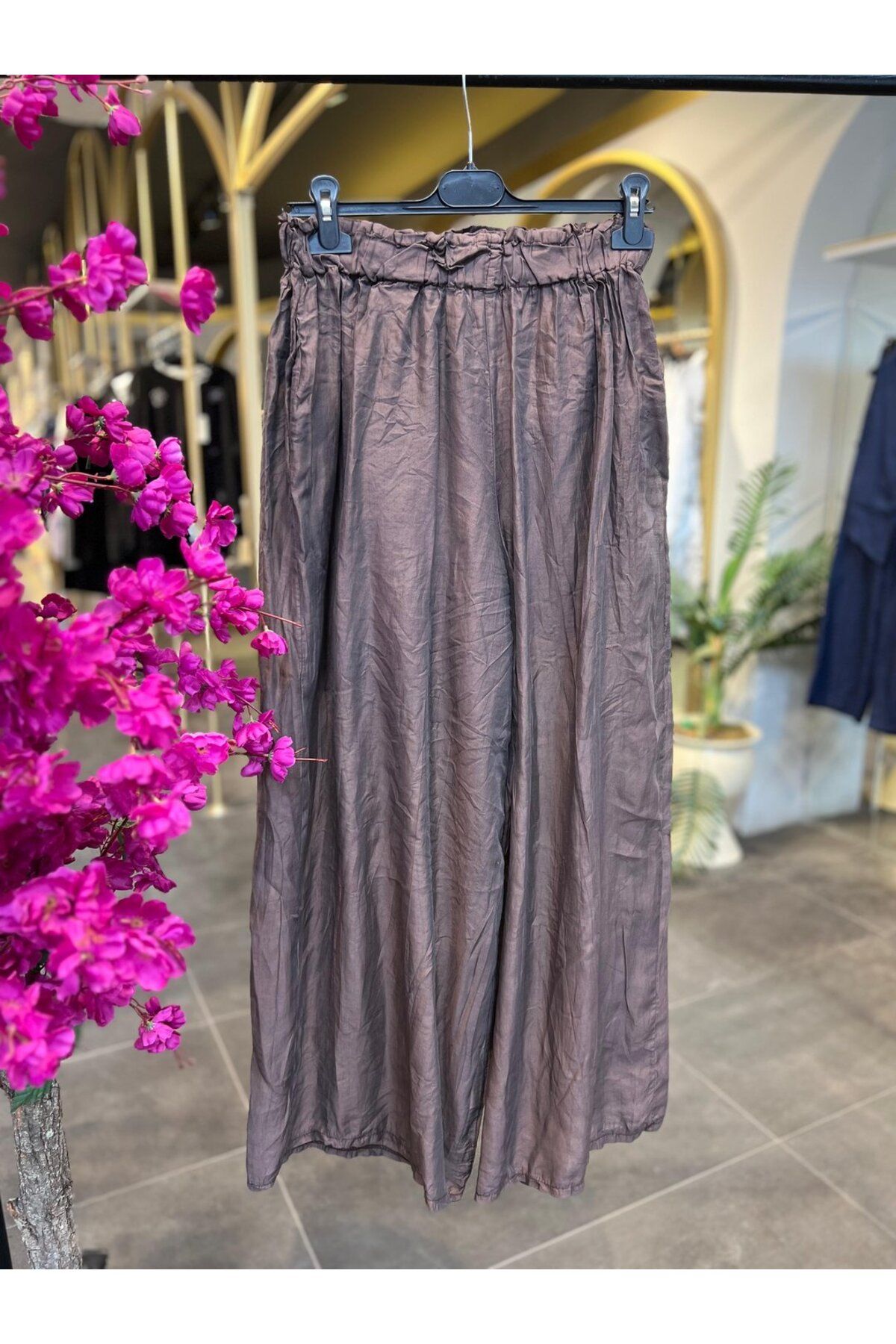SERAP ESER EXCLUSIVE STYLE ELAN- PALAZZO TÜL KAHVERENGİ PANTOLON