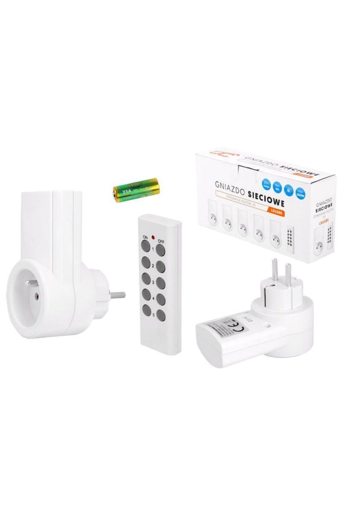 OEM-Set of 5 Sockets with Remote Control, Range 30m, 2300W, Frequency 433.92MHz, Grounding, White 3