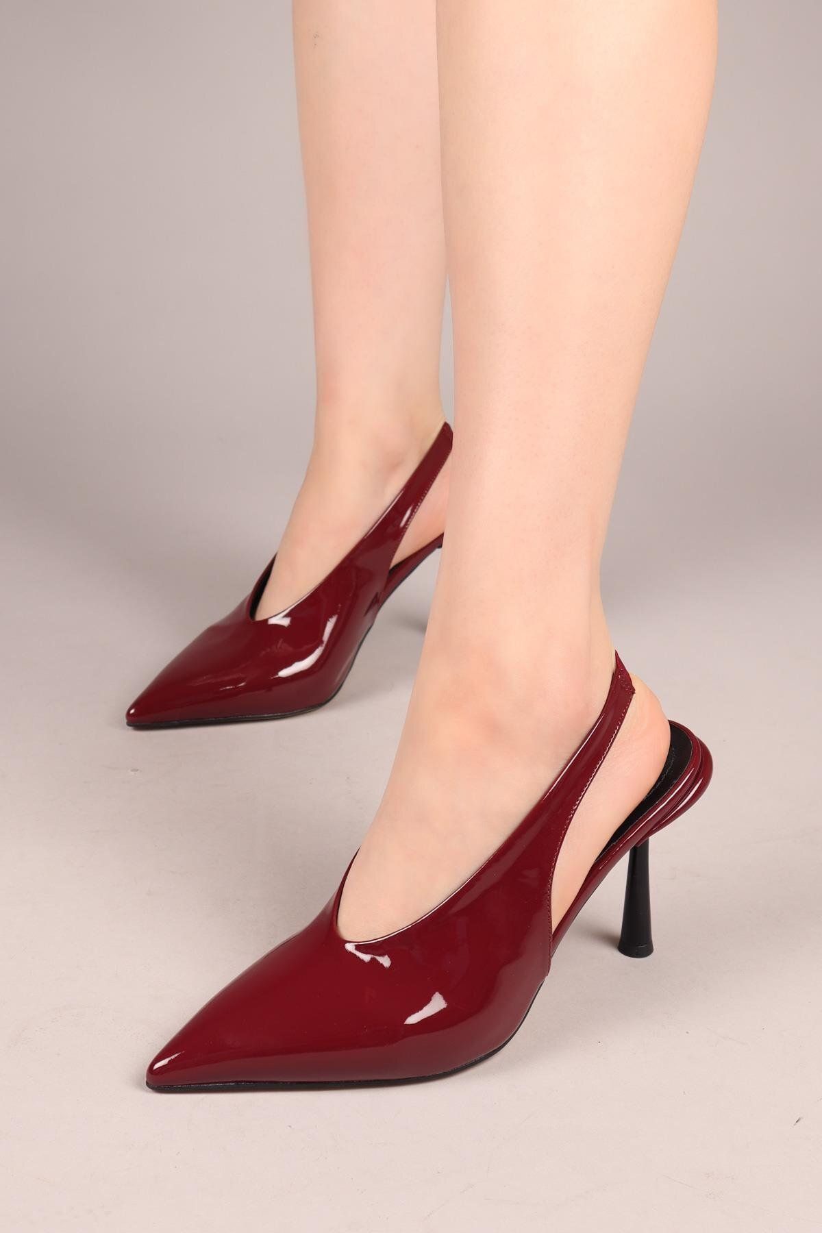 Birikon YALENİ Arkası Lastikli Rugan Stiletto BORDO