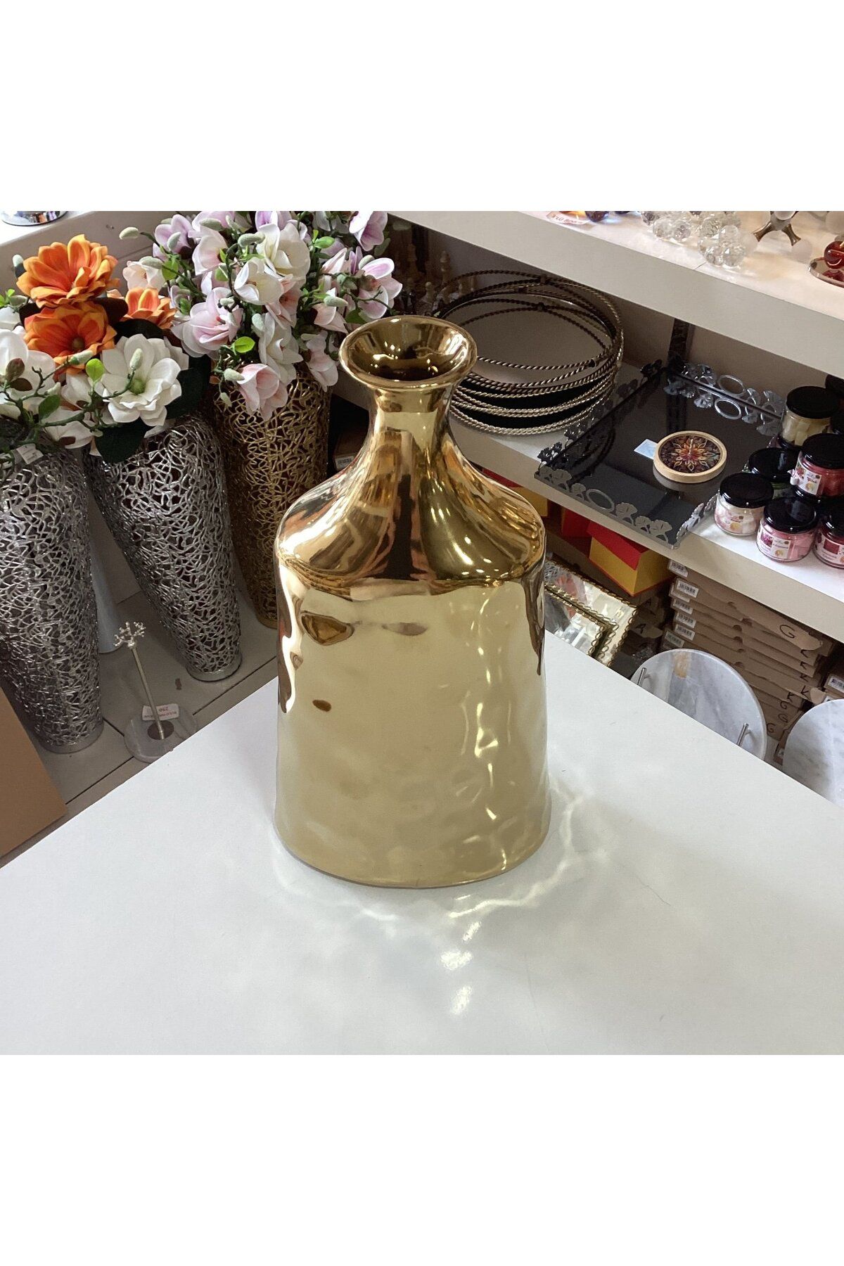 Gold home design Dekoratif Seramik Vazo Gold Renk 28 cm