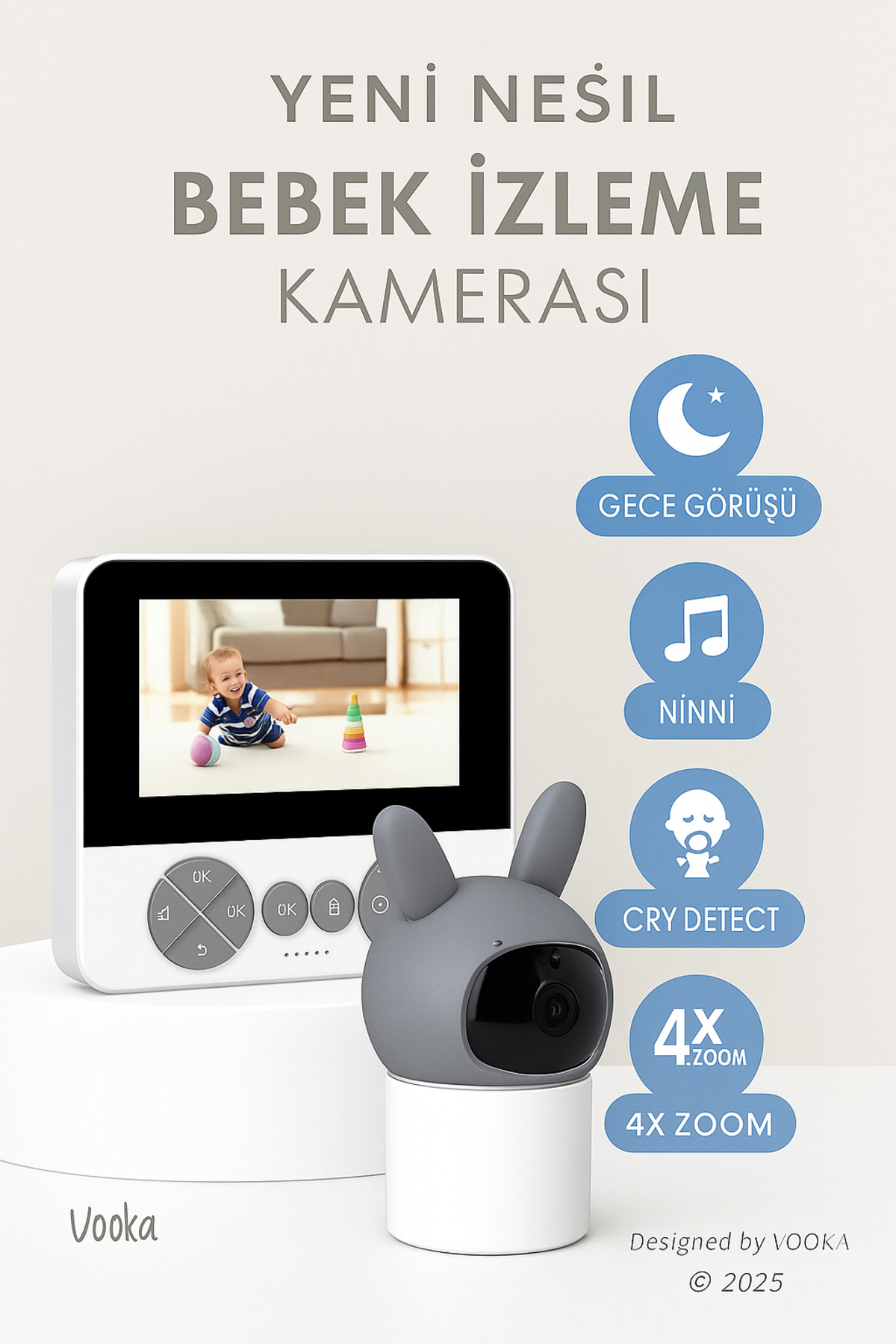 MO DOU Yeni Nesil Uzaktan Kontrollü Bebek Kamerası – Gece Görüşlü, Sesli Konuşmalı, Isı Takipli, Ninnili fotoğrafı 5 (önizleme)