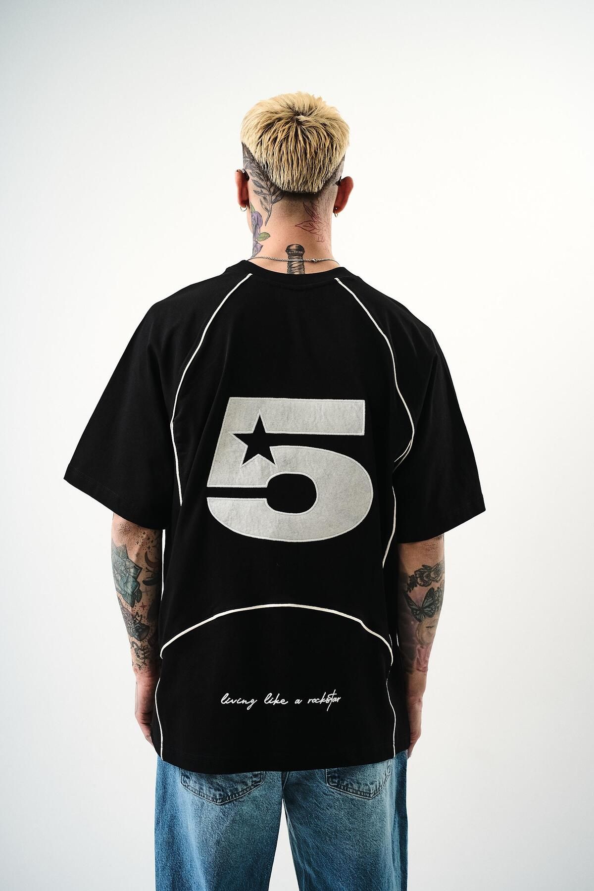 Respire Erkek Swag Nakışlı Oversize T-Shirt Siyah