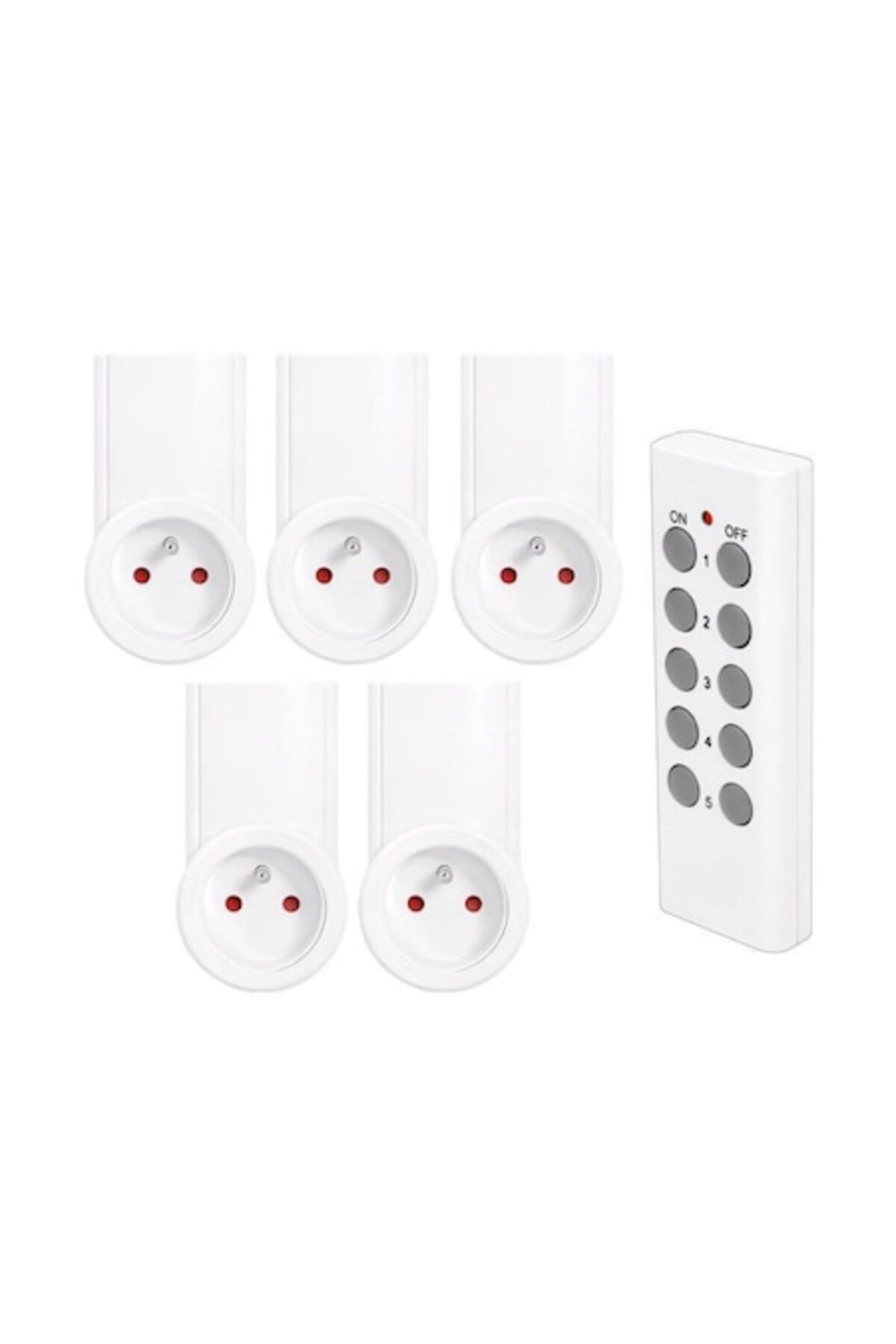 OEM-Set of 5 Sockets with Remote Control, Range 30m, 2300W, Frequency 433.92MHz, Grounding, White 1