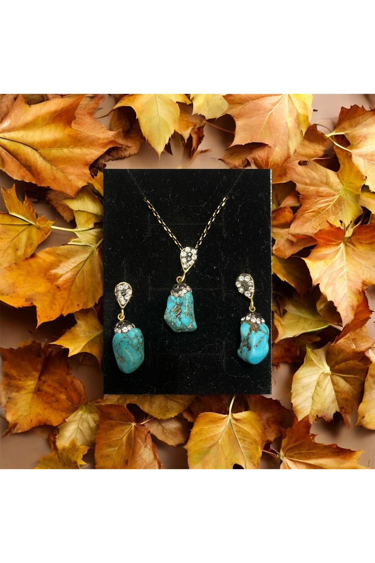 AURA STONE Doğaltaş Zirkonlu Set Turkuaz (Firuze)