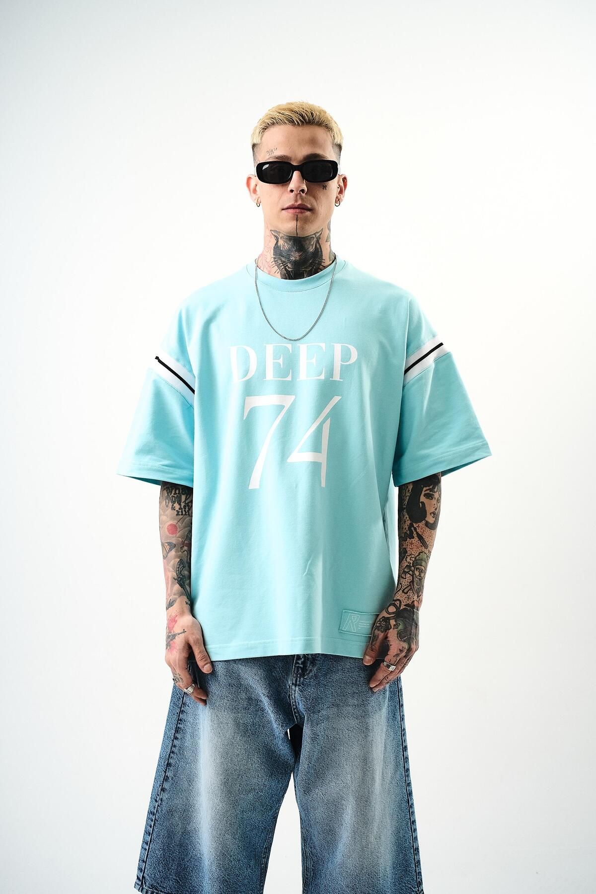 Respire Erkek Deep 74 Baskılı Oversize T-Shirt BebeMavi