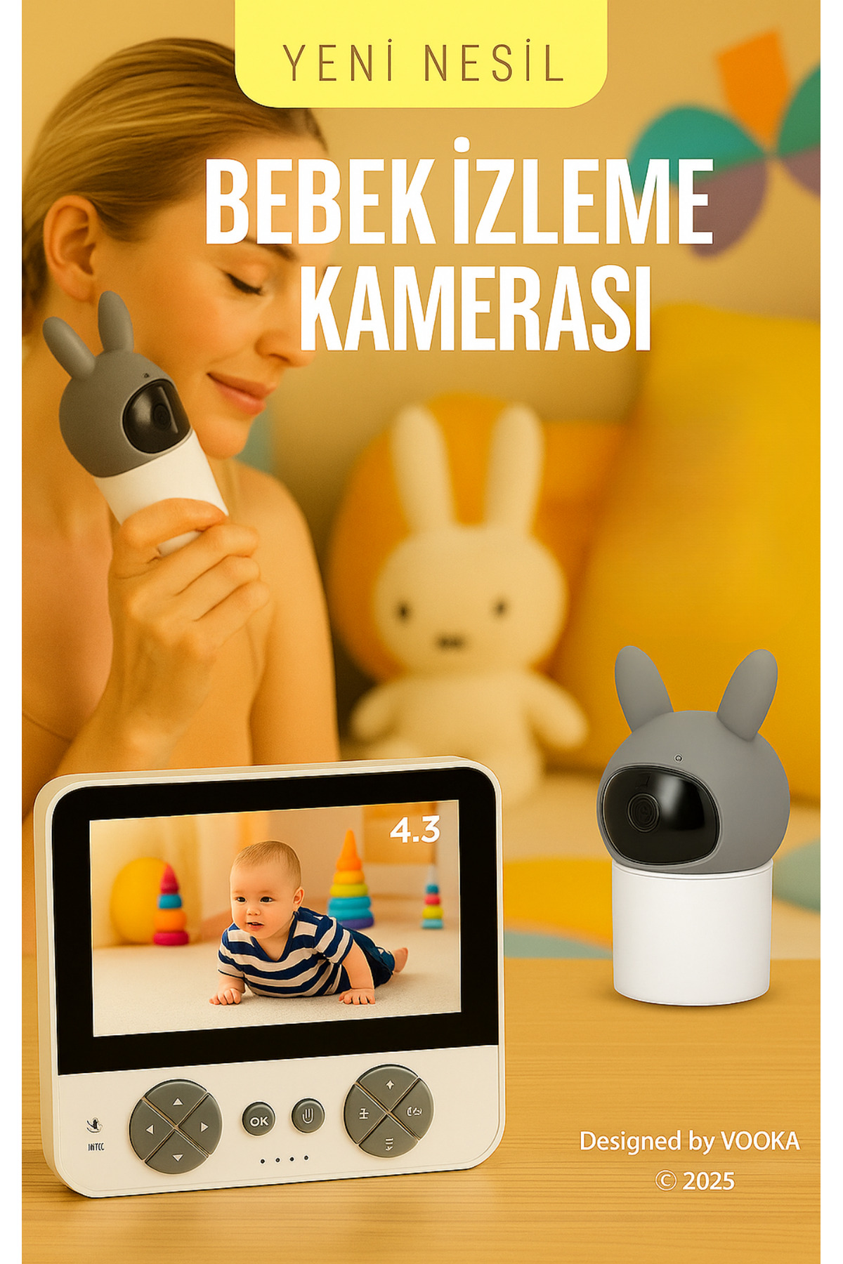 MO DOU Yeni Nesil Uzaktan Kontrollü Bebek Kamerası – Gece Görüşlü, Sesli Konuşmalı, Isı Takipli, Ninnili fotoğrafı 2 (önizleme)