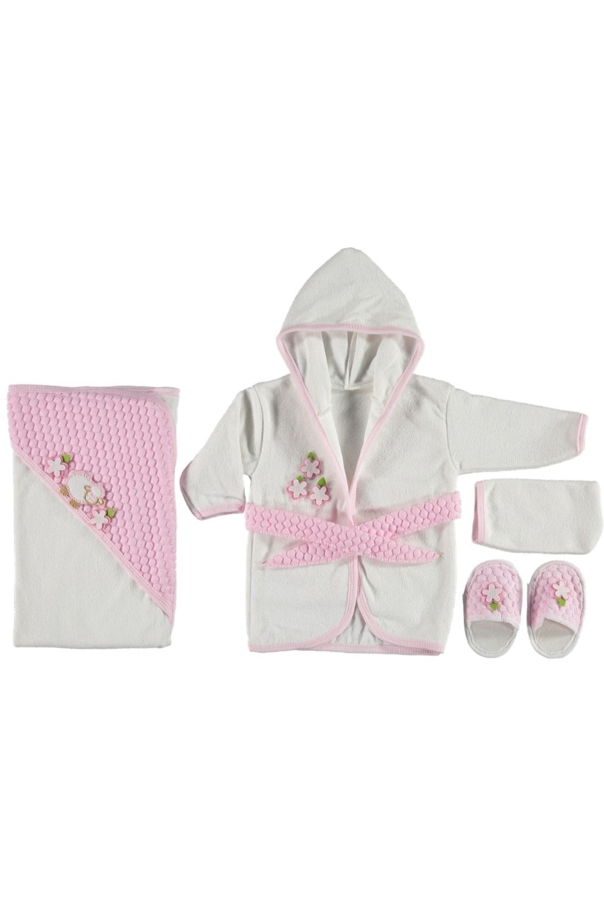 yuga kids Pamuklu 4 Parça yıldız Detaylı Bebek & Çocuk Bornoz Seti
