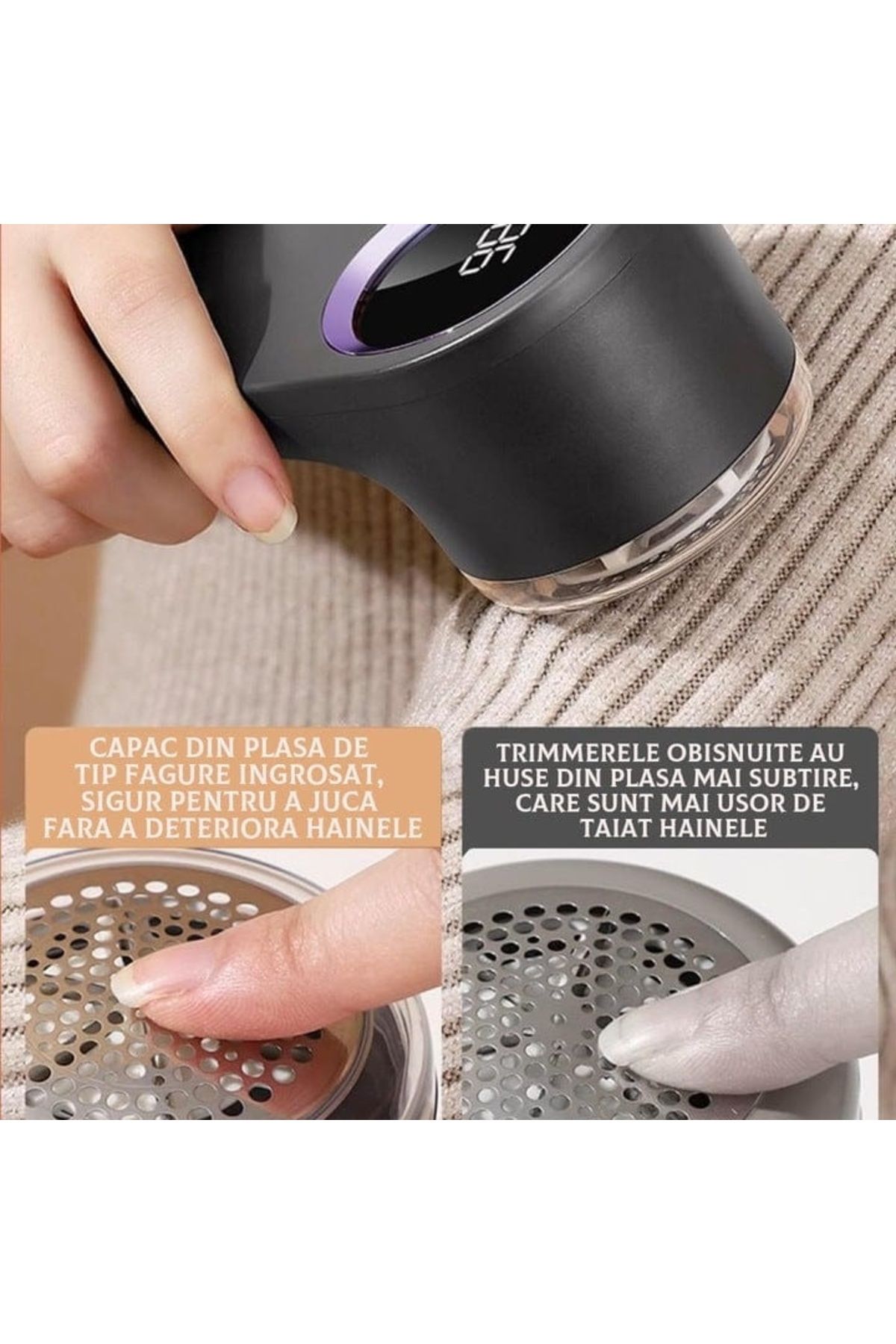 FOXMAG24-Portable lint remover with LED display, 2 blades, 0.01L capacity, battery powered, anthracite grey 3