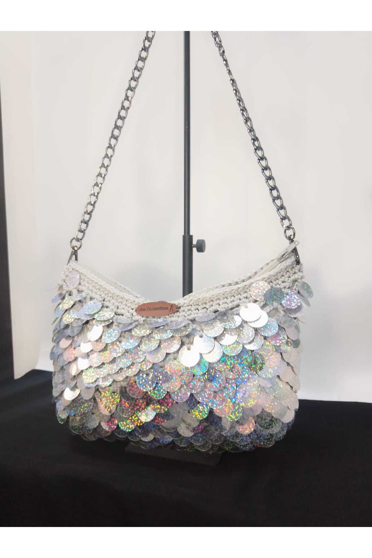 GÇA Moda El Yapımı Pullu Clutch Omuz Çantası