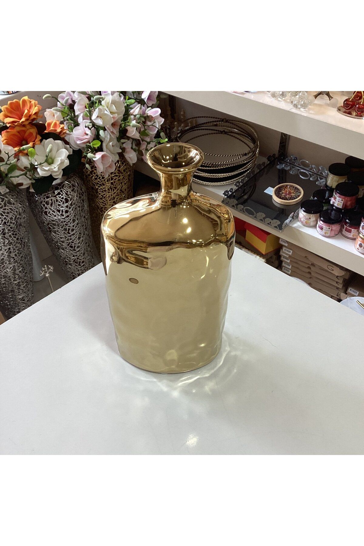 Gold home design Dekoratif Seramik Vazo Gold Renk 25 cm