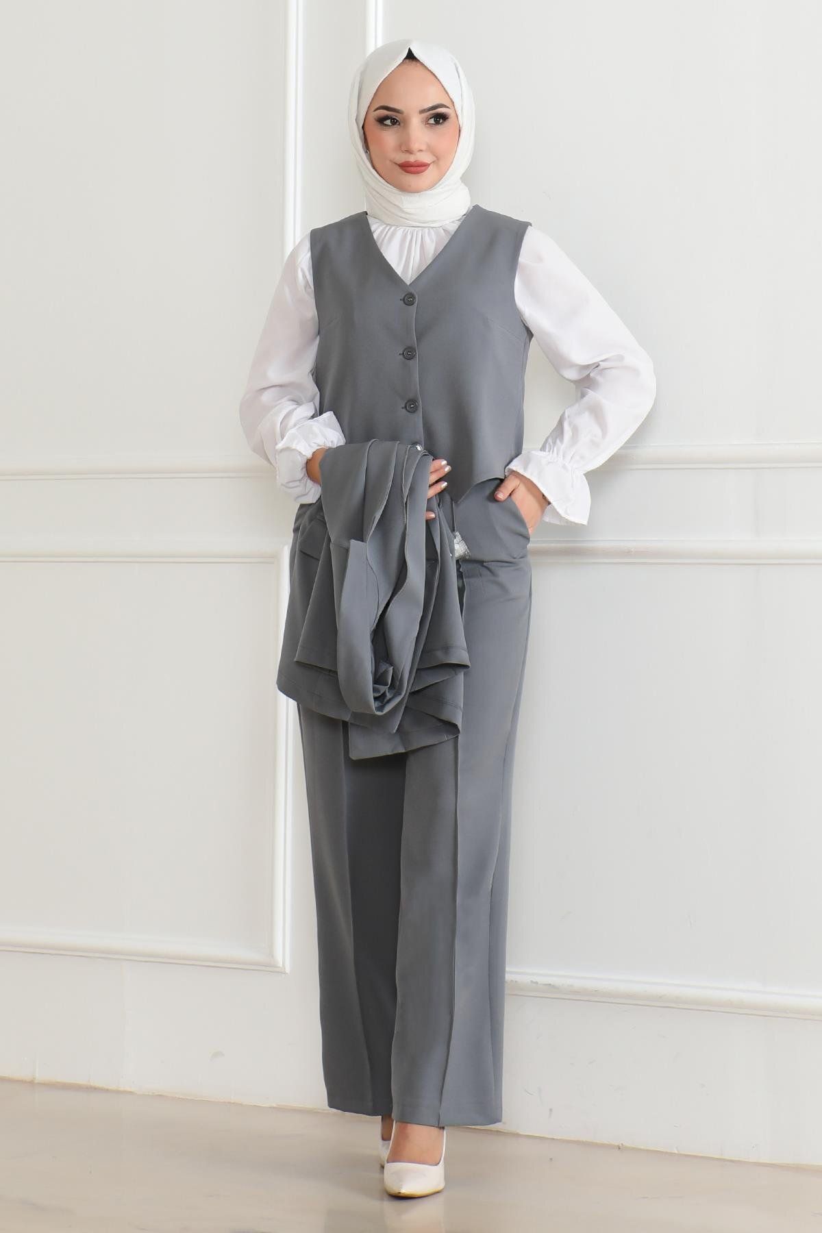 Missvalle Yelekli Üçlü Takım Gri MSW19222