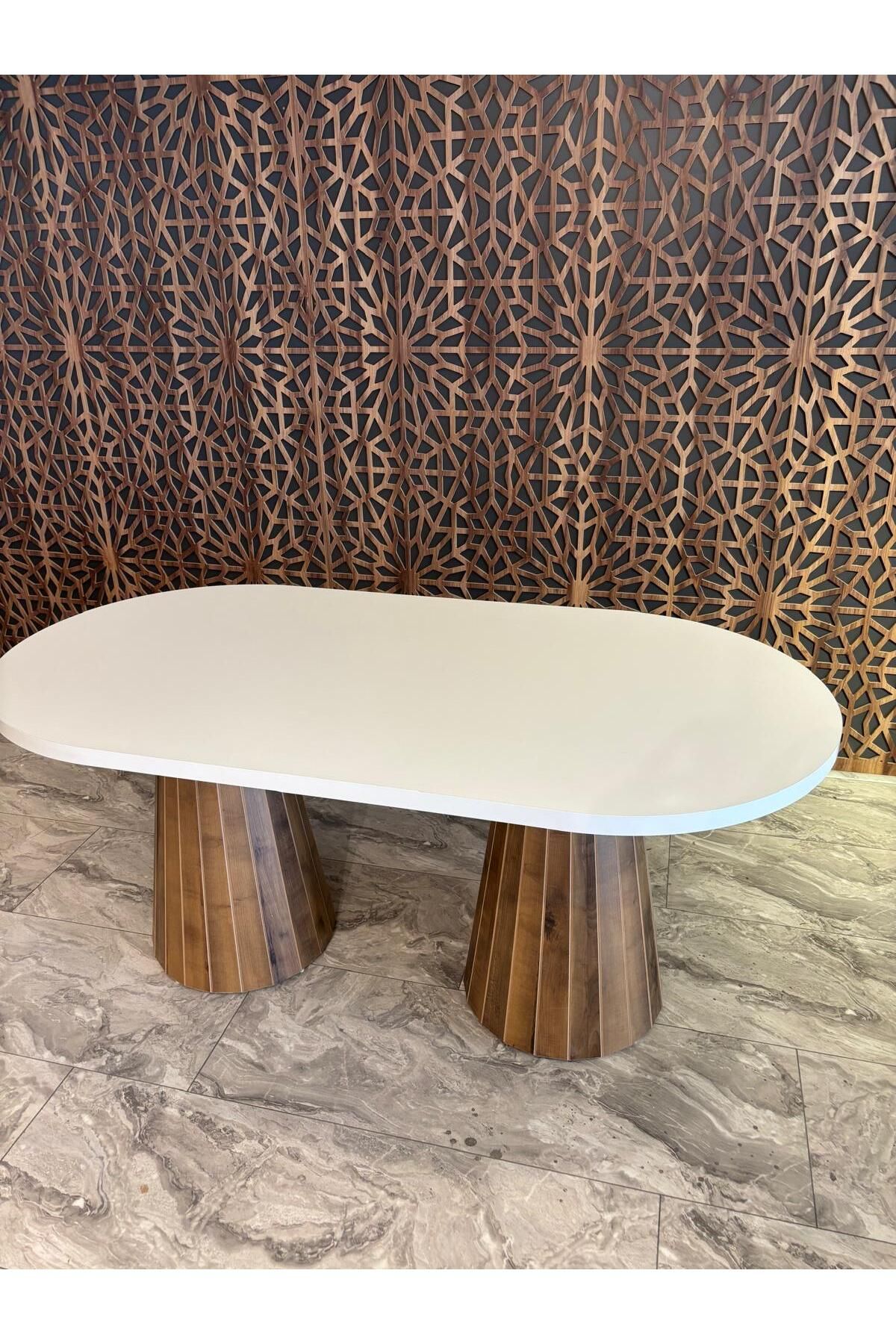 DOĞUKAN HOME TRAVERTEN OVAL PİRAMİI YEMEK MASASI