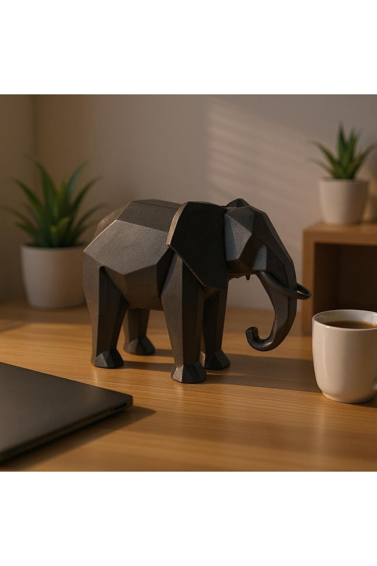 GÜÇLÜKOL Siyah Geometrik Fil Dekoratif Obje – Modern 3D Baskı Tasarım