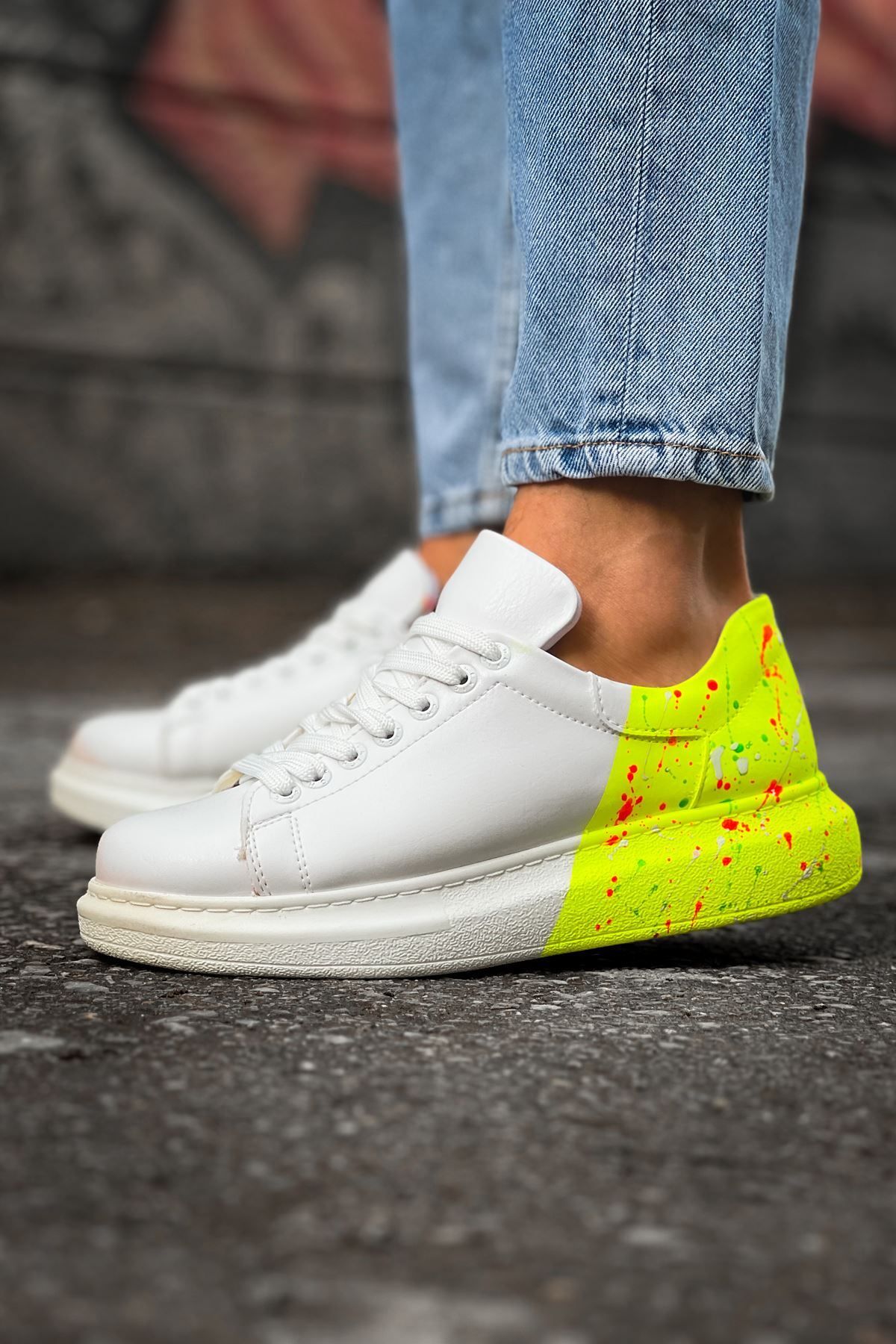 devrialemshoes CH254 CBT Pittura Erkek Ayakkabı 502 NEON SARI TOPUK SPLUSH