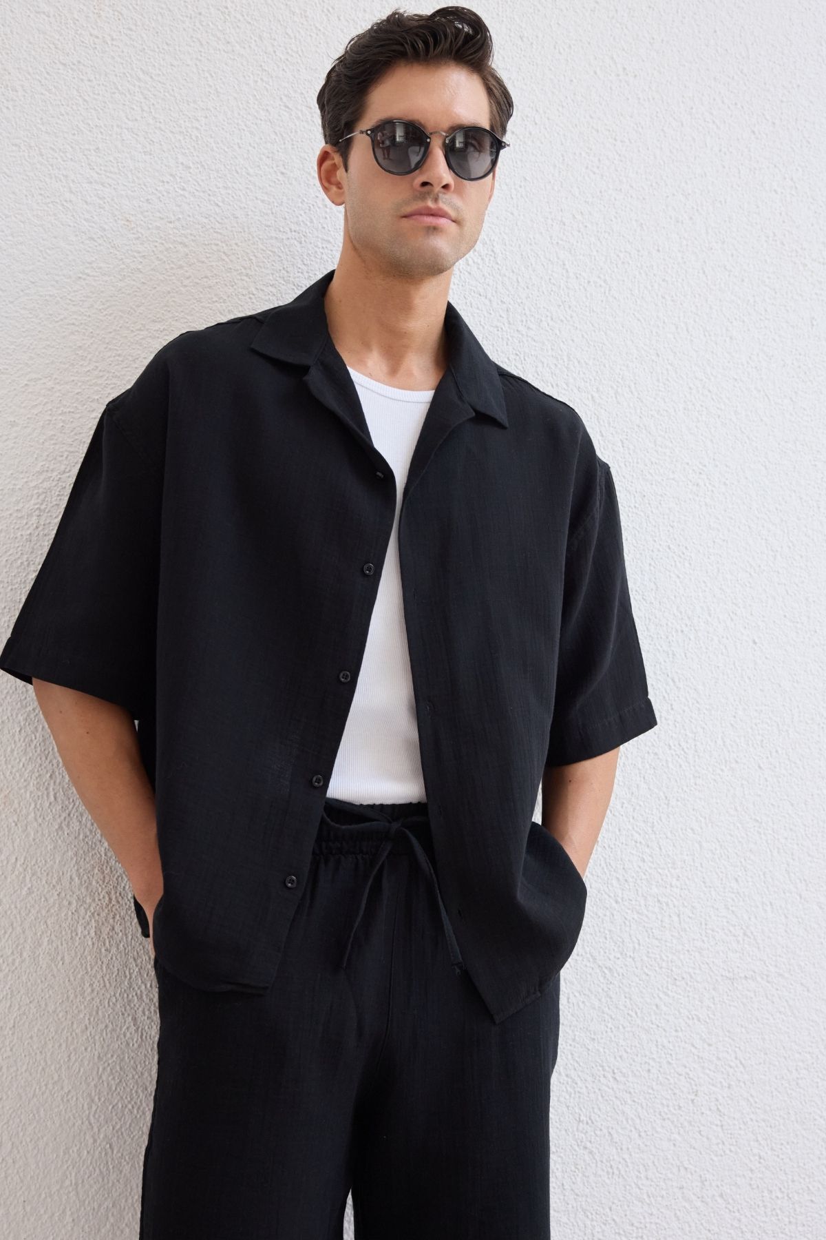 Livio Ferri Xar Erkek Oversize Müslin Şort Gömlek Takım %100 Pamuk Soft Feel