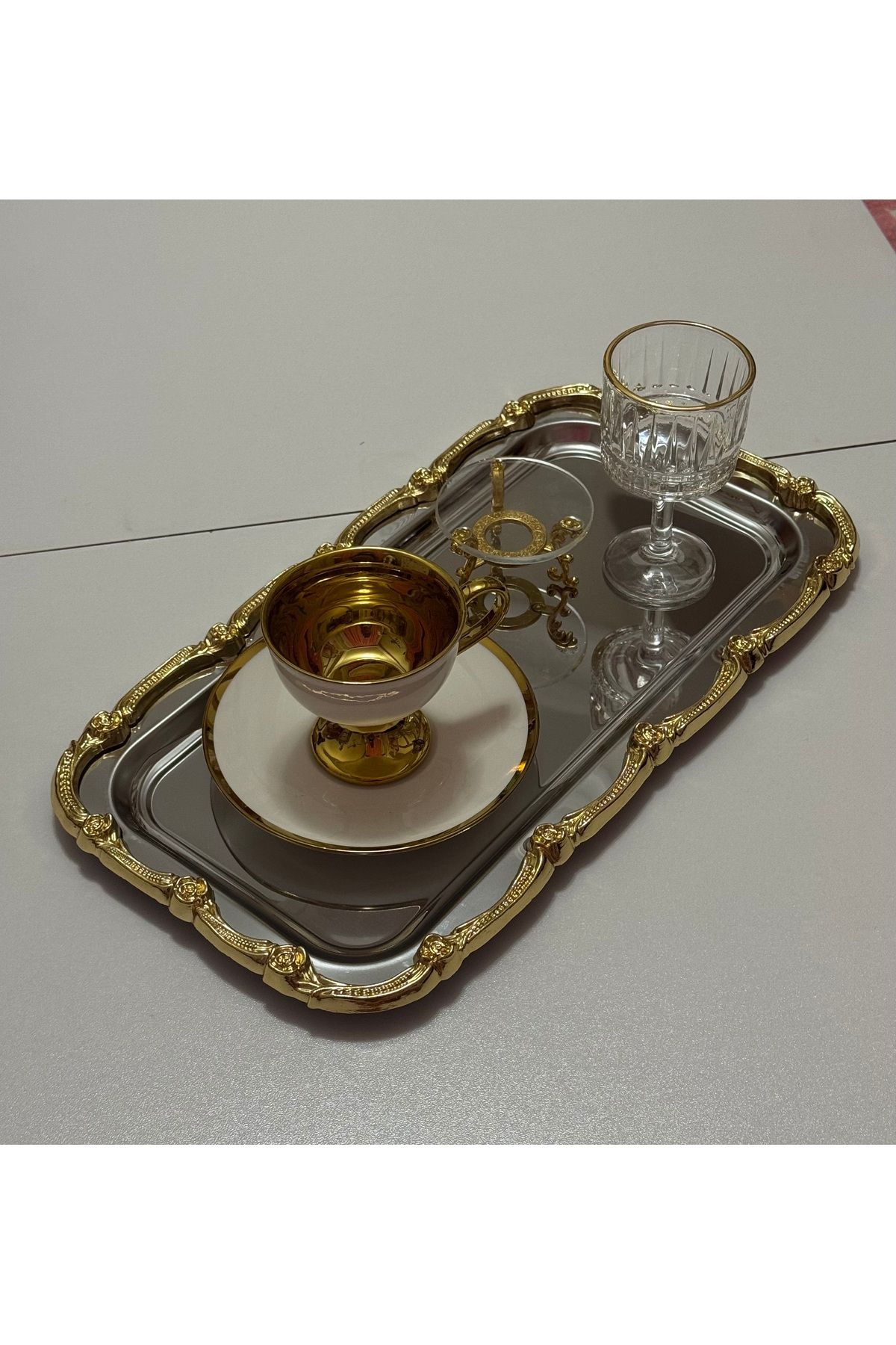 SEVA ÇELİK ÇELİK BÜYÜK BATON GOLD ÇERÇEVELİ 1 ADET SERVİS TEPSİSİ 17*33 CM