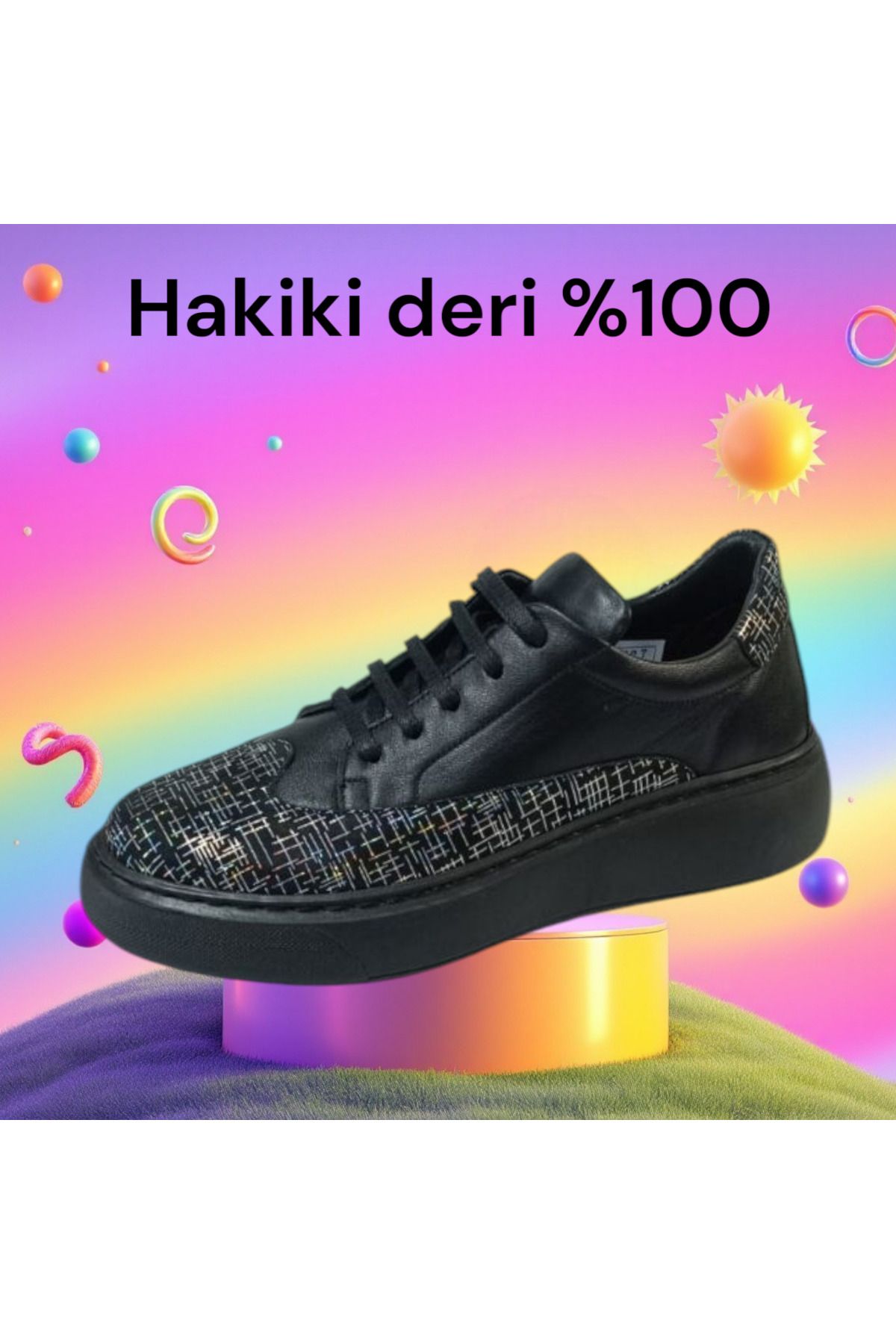 POOMA 2593 siyah deri spor ayakkabı