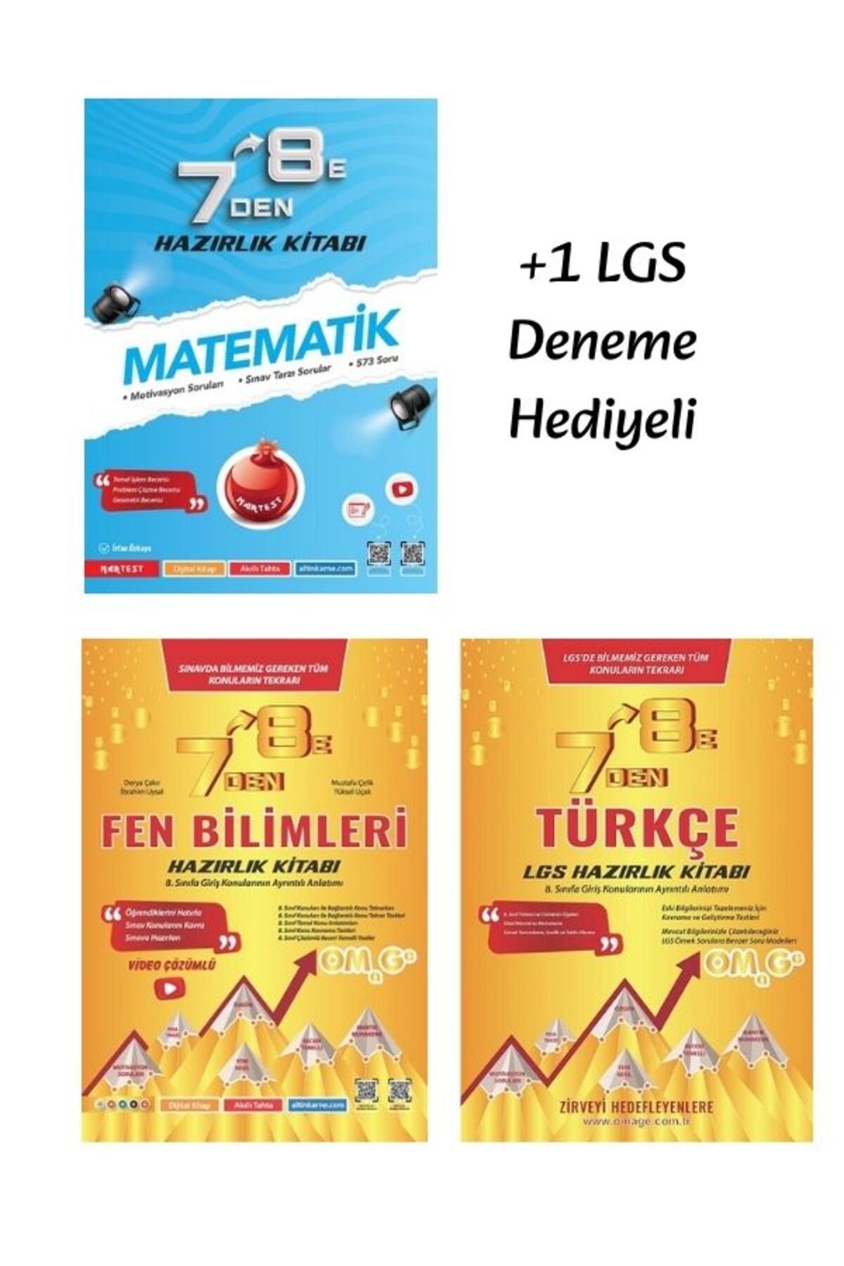 Nartest Yayınları Nartest Omage 7 den 8 e Matematik, Fen ve Türkçe Hazırlık Kitapları (3 Kitap) +1 LGS Deneme Hediyeli