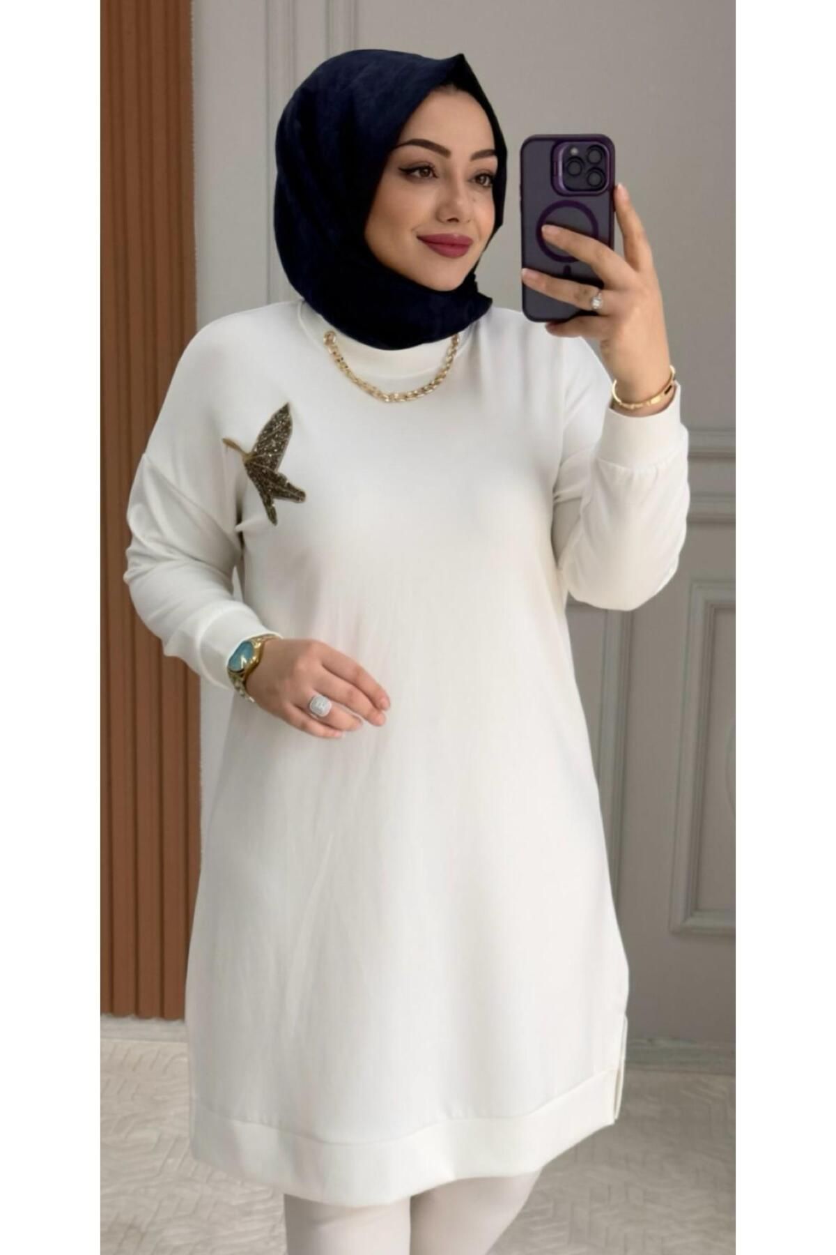 Ebrarengiz Moda KUŞLU ESNEK KADIN TUNİK