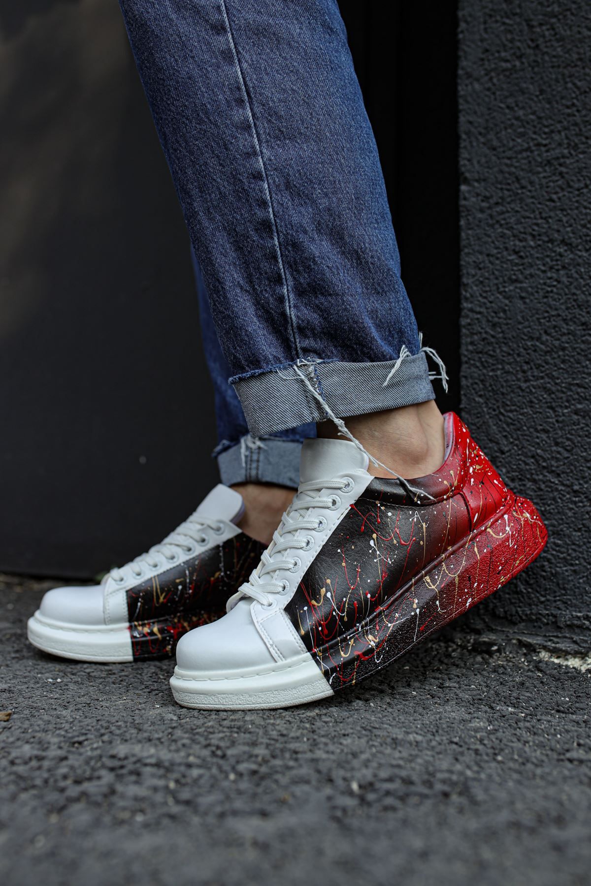 devrialemshoes CH254 CBT Pittura Erkek Ayakkabı 415 SIYAH / KIRMIZI PÜSKÜRTME