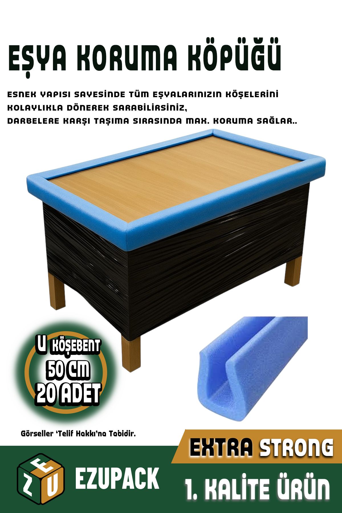 ASTOR AMBALAJ 20 Adet 50cm Eşya Mobilya Köşe Koruma Köpüğü Ambalaj Taşıma Taşınma Kolisi Köşebent Malzemesi