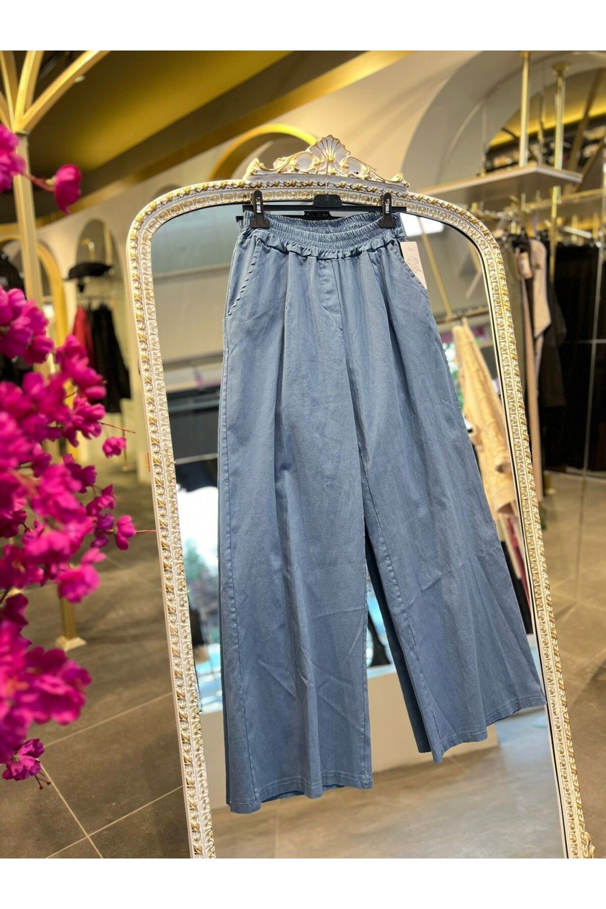 SERAP ESER EXCLUSIVE STYLE ELAN- İTHAL MAVİ PALAZZO PANTOLON
