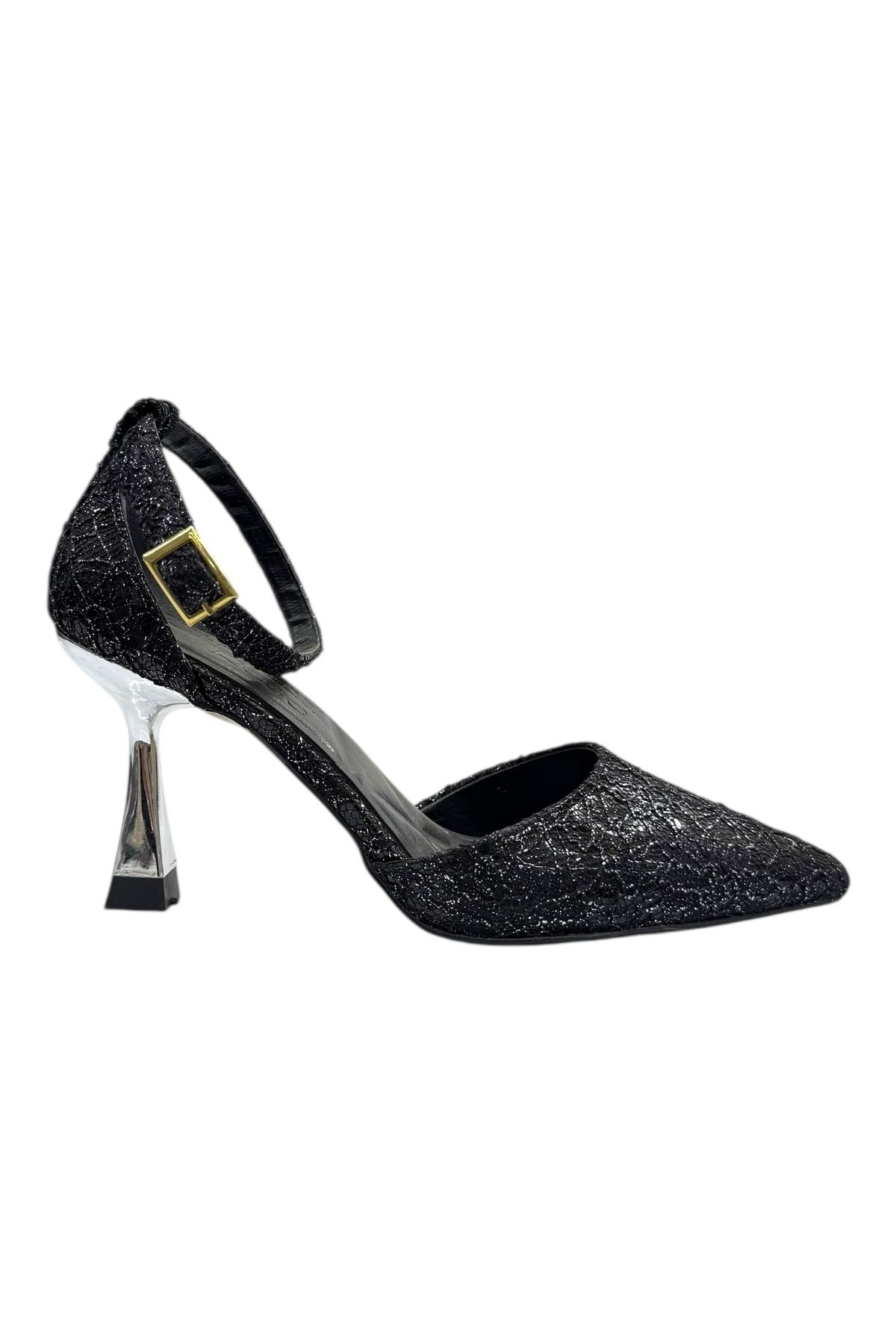 Shoes Dantel Kaplama ve Metalik Topuklu