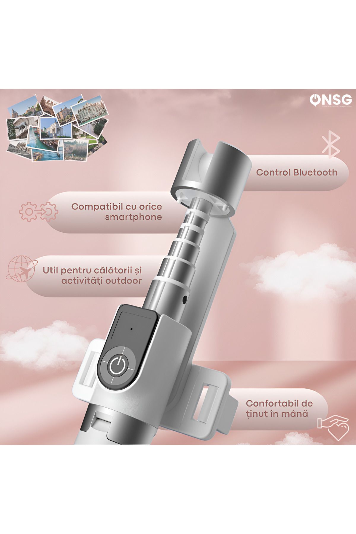 DUDAO-Stick selfie F18w telescopic, Bluetooth, trepied, compact și extensibil, 7 segmente, aluminiu, alb 2