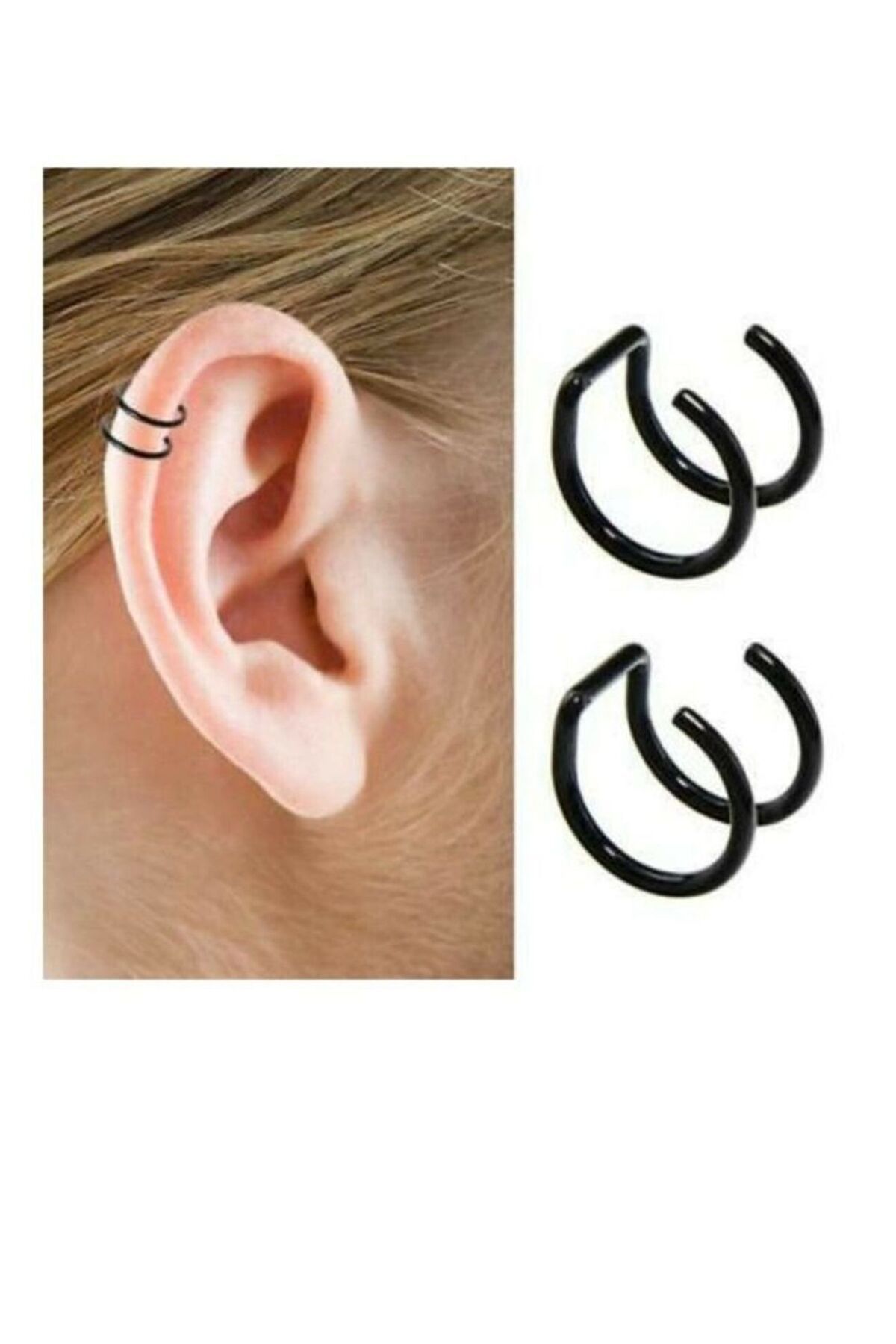 Piercing Market Steel & Silver Delikesiz Sıkıştırmalı Unisex Fake Dudak Kulak Kıkırdak Septum Cerrahi Çelik Ear Cuff Küpe 2 Adet