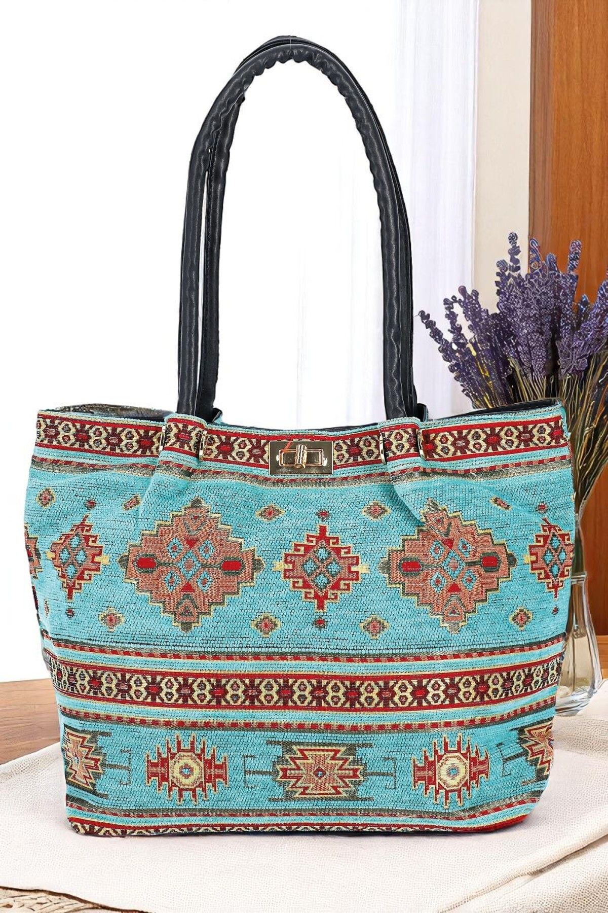 MODA Otantik Şönil Etnik Desenli Askılı Kadın El Omuz Çanta