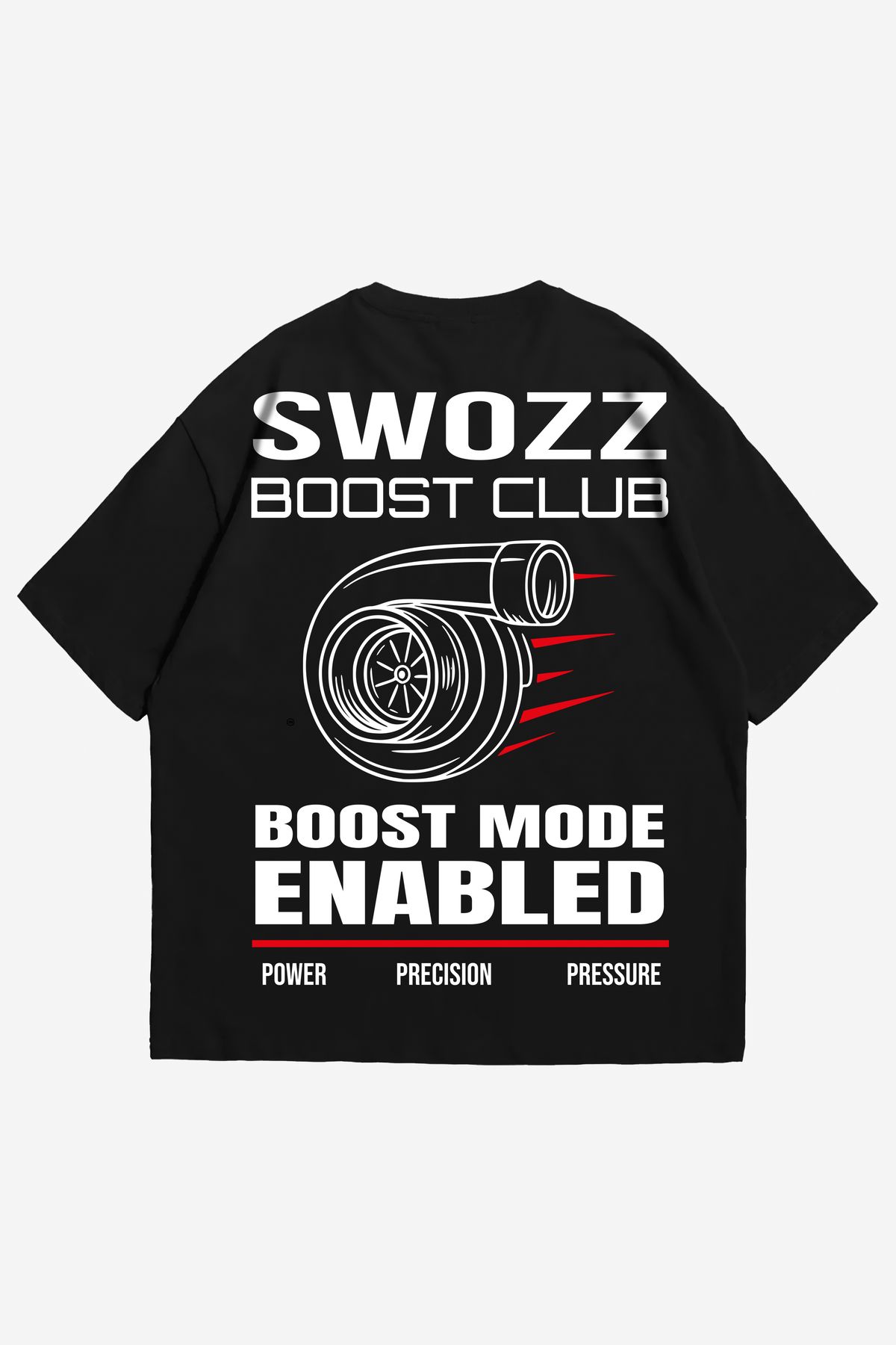 swOzz Siyah Regular Fit Erkek Tişört – Boost Club Turbo Tasarımı | SWOZZ Modifiye Streetwear