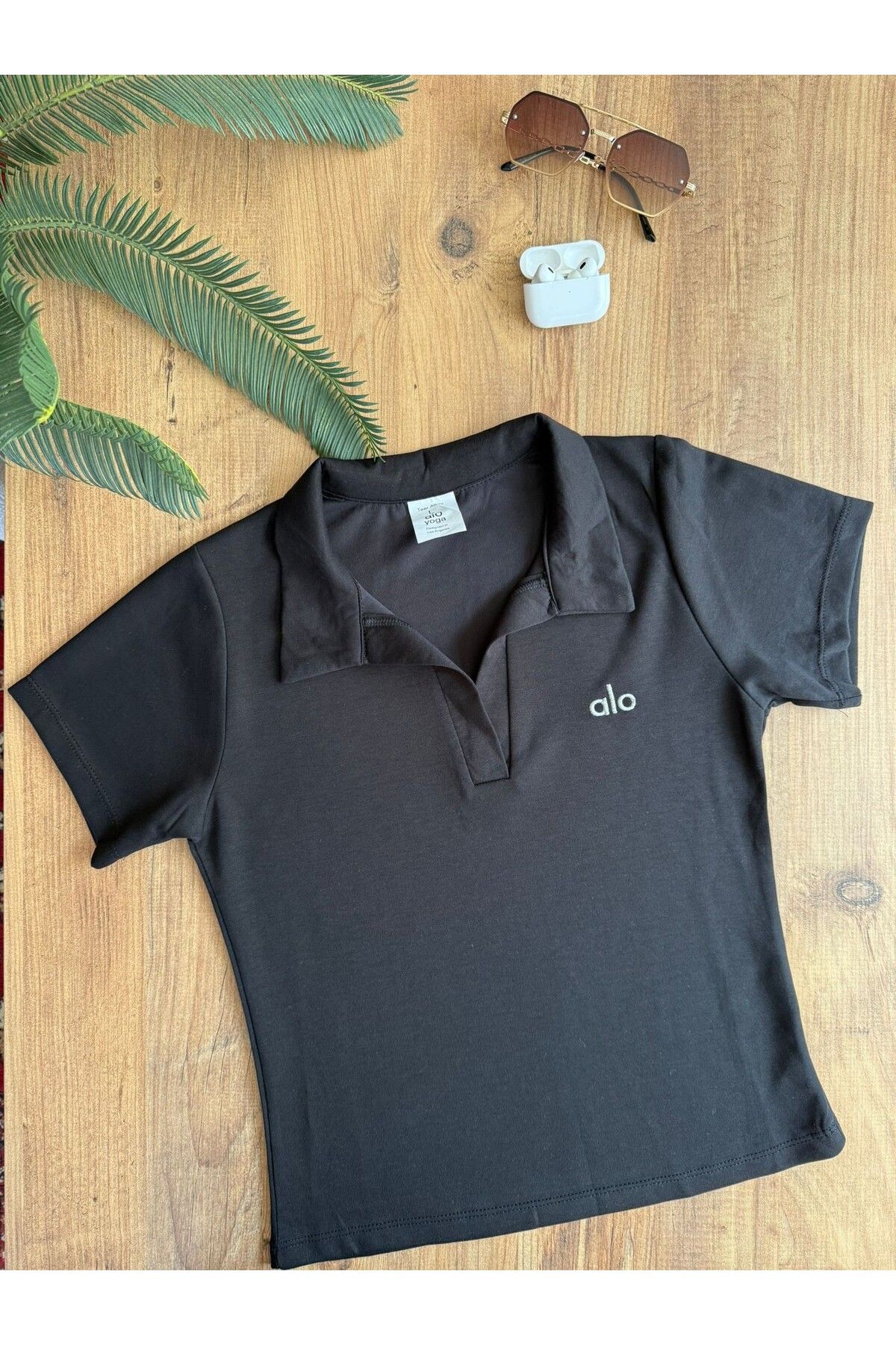 FM Style Kadın Beyaz Polo Yaka “alo” Nakışlı Slim Fit Tişört