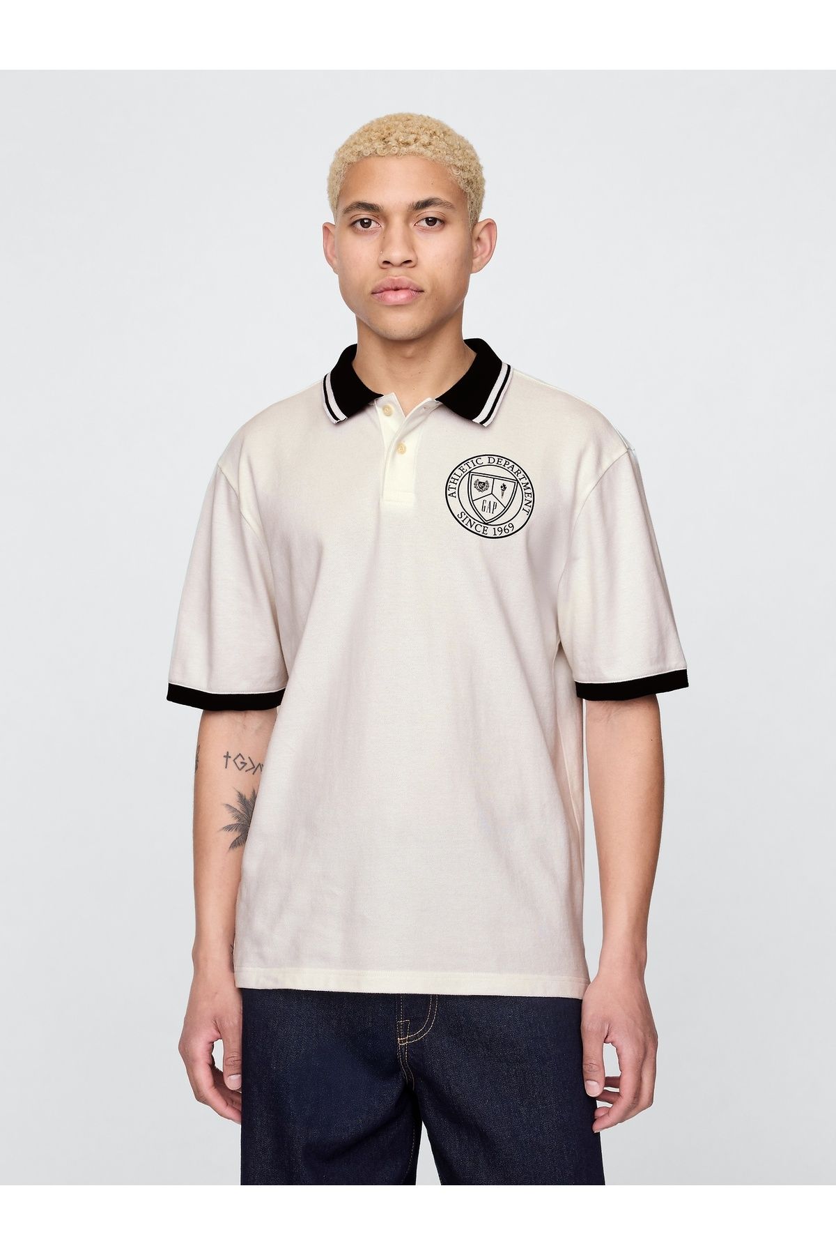 GAP Erkek Beyaz Athletic Gap Logo Pique Polo T-Shirt