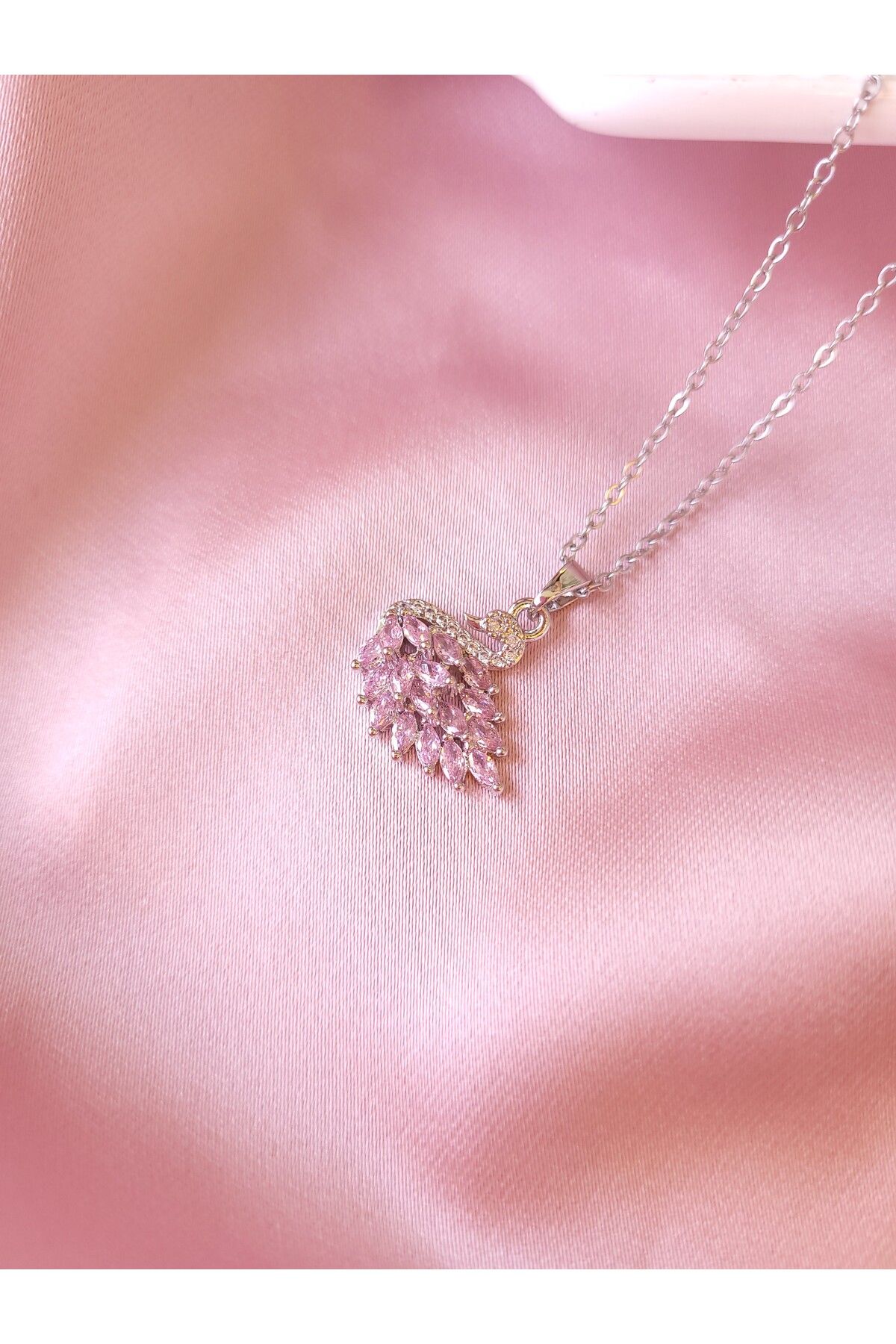 Jewerly Swan Blossom Pembe Zirkon Taşlı Kuğu Kolye