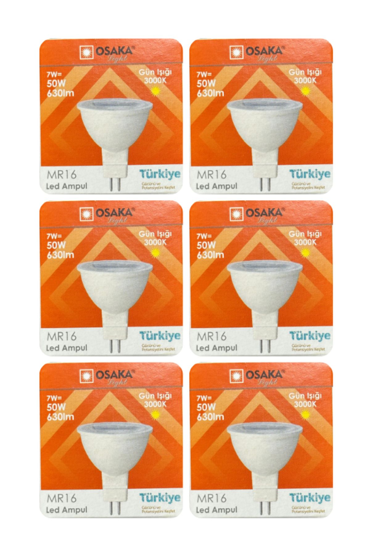 Osaka (6 Adet) Osaka 7W (50W) Sarı Işık (3000K) G4 Duylu (İğne Bacak) Led Çanak Ampul