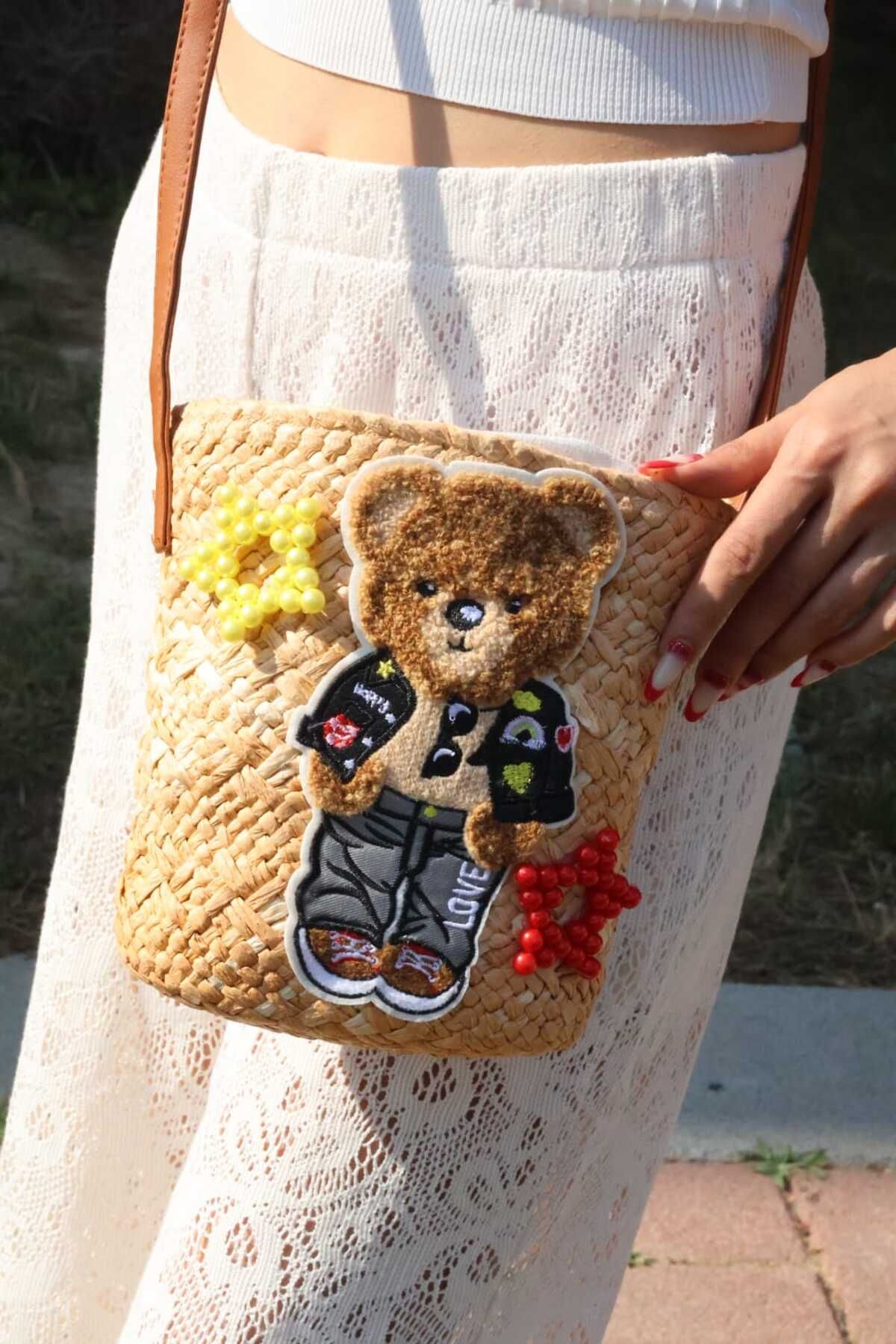 DOLCE QUEEN Kadın Hasır Çapraz Teddy Model Çanta