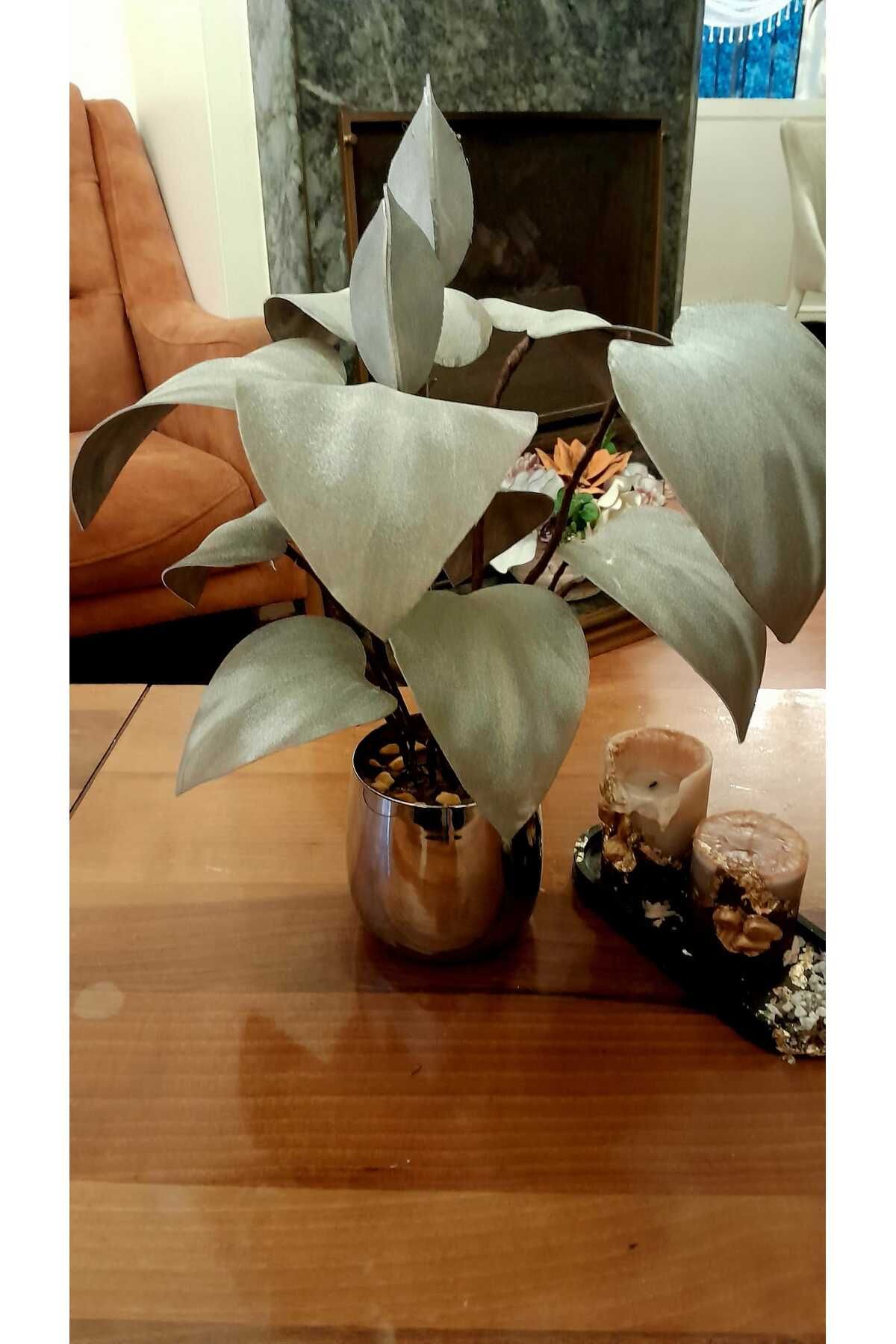 Hatem dekor flower Yapay çiçek gümüş yaprak dekoratif latex çiçek