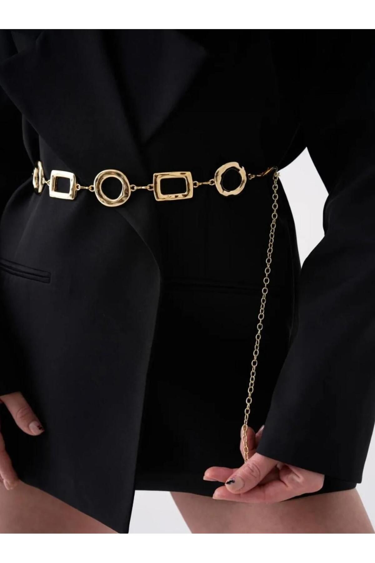 Descoin Kare,Yuvarlak Detaylı Gold,Kadın Kemeri,Ceket Kemeri Pantalon Kemeri,